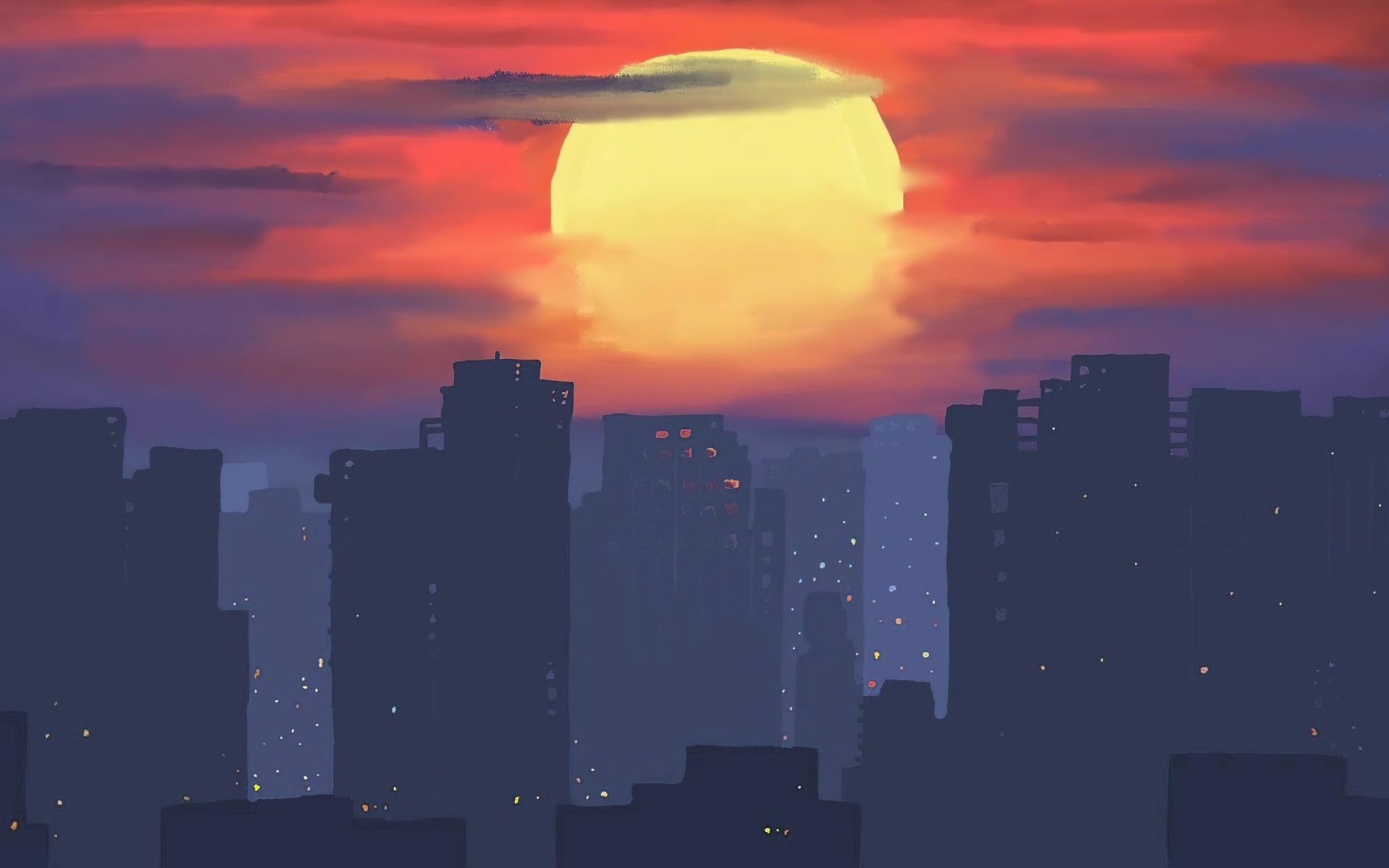 Artistic Cityscape at Sunset HD Wallpaper