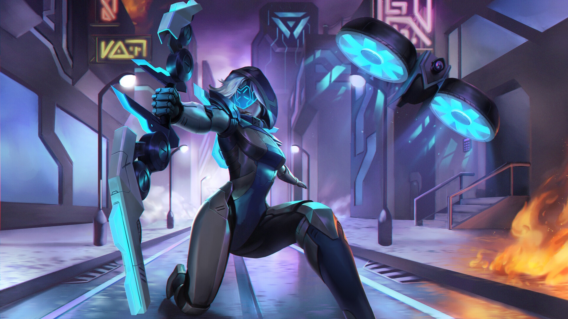 Ashe from League of Legends in a futuristic city HD Wallpaper