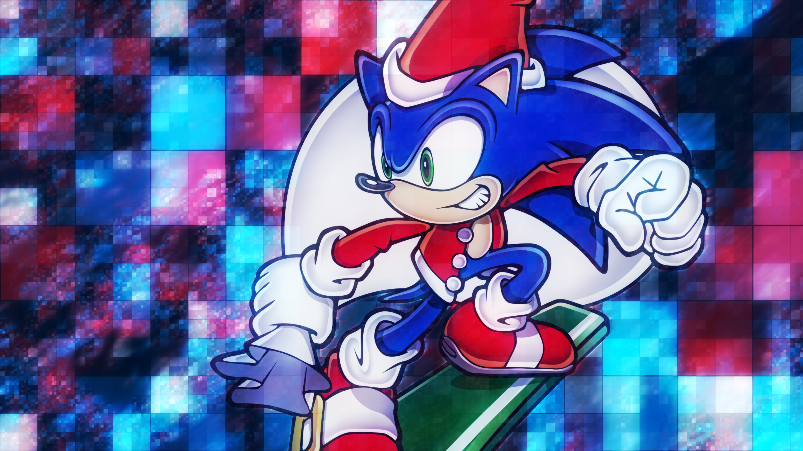 Sonic the Hedgehog in Santa Outfit HD Wallpaper