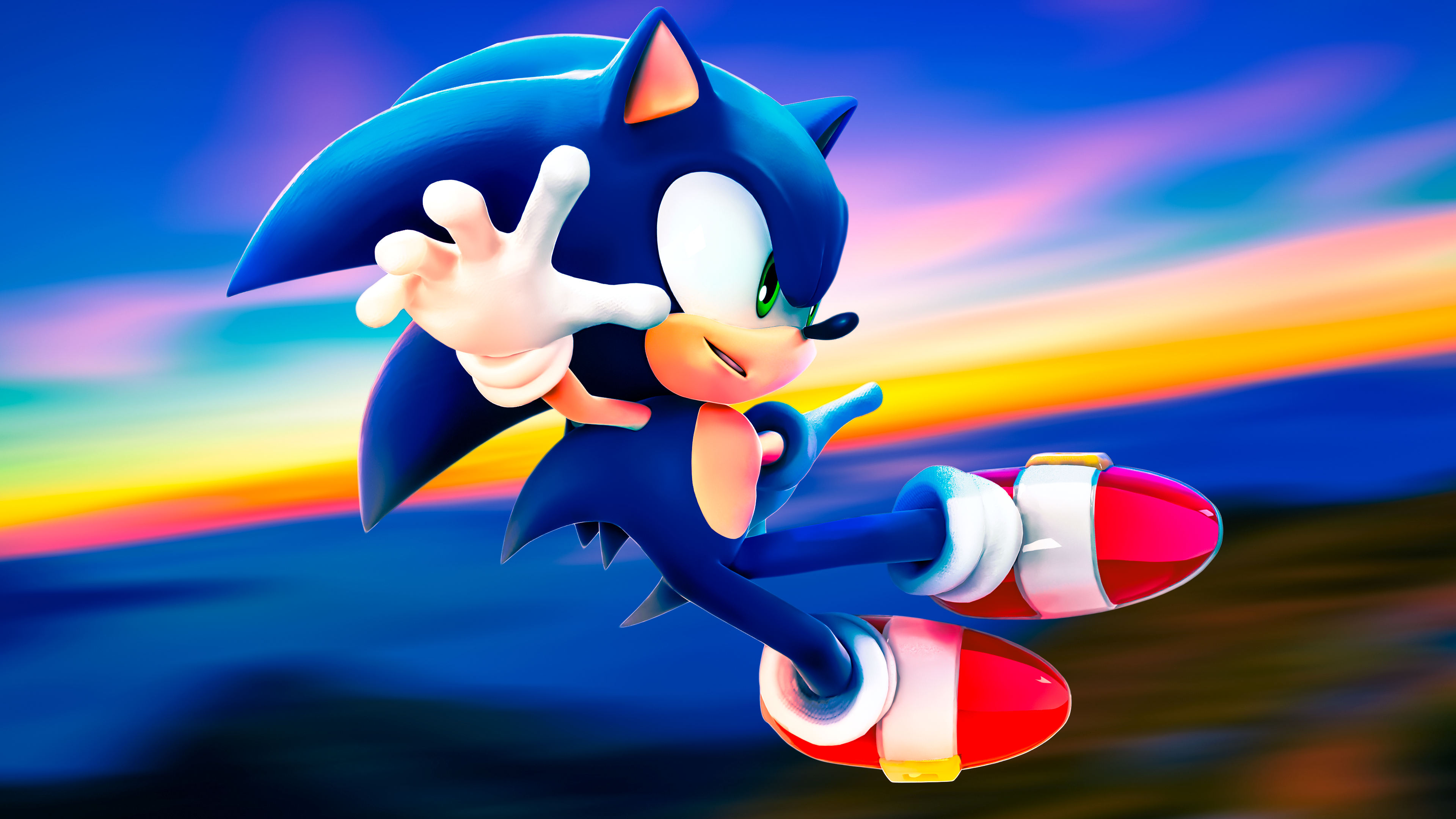 Sonic the Hedgehog running against a colorful sky HD Wallpaper