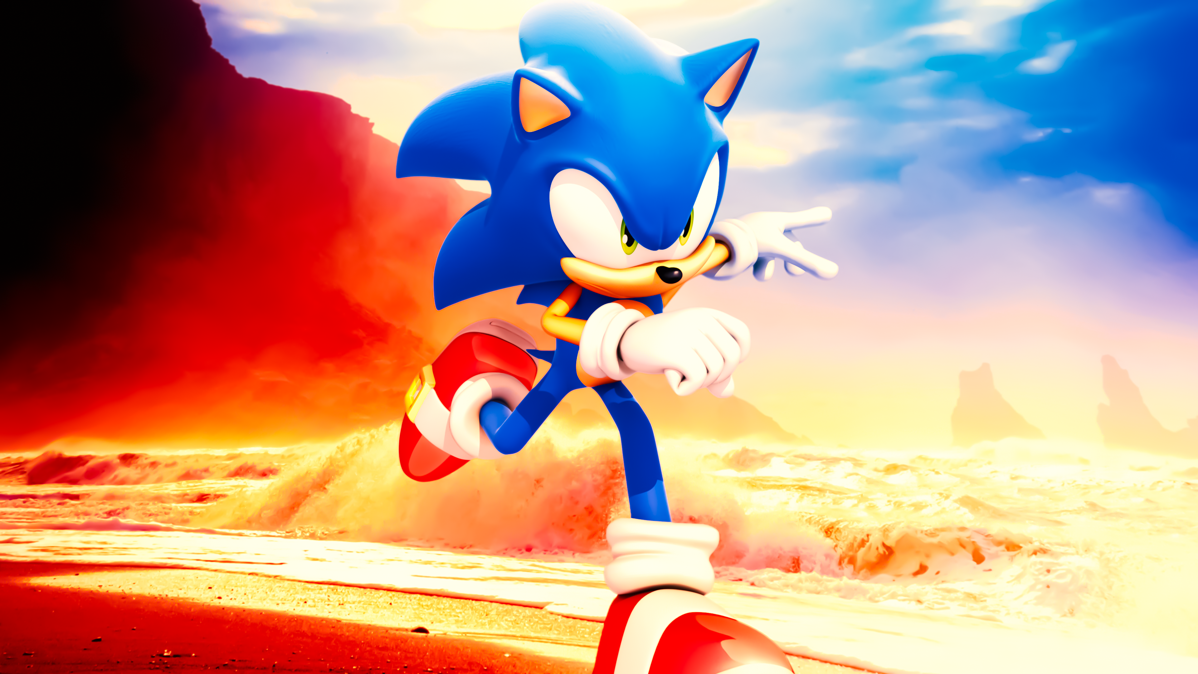 Sonic the Hedgehog running on a beach HD Wallpaper