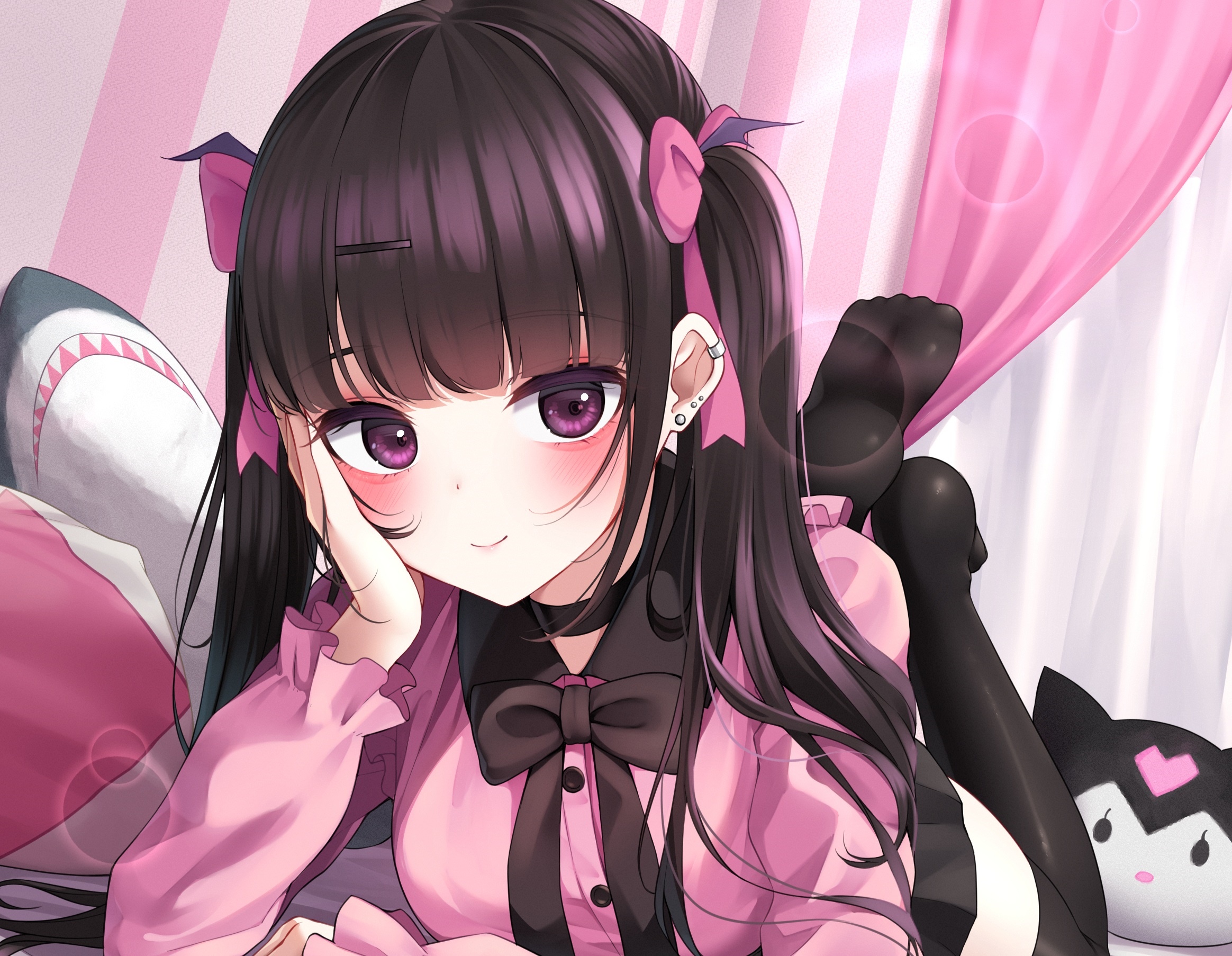 Girl with pink dress and pigtails HD Wallpaper