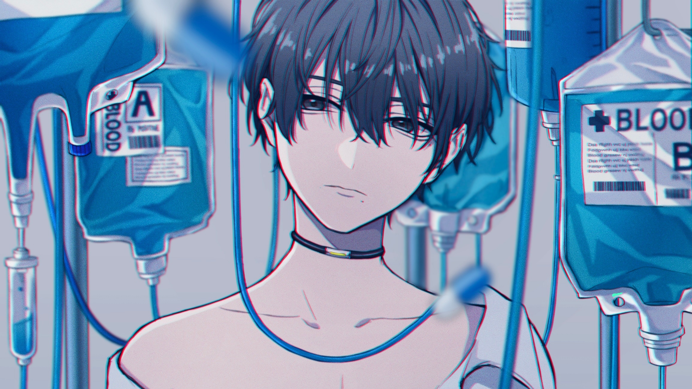 Anime boy with IV bags HD Wallpaper