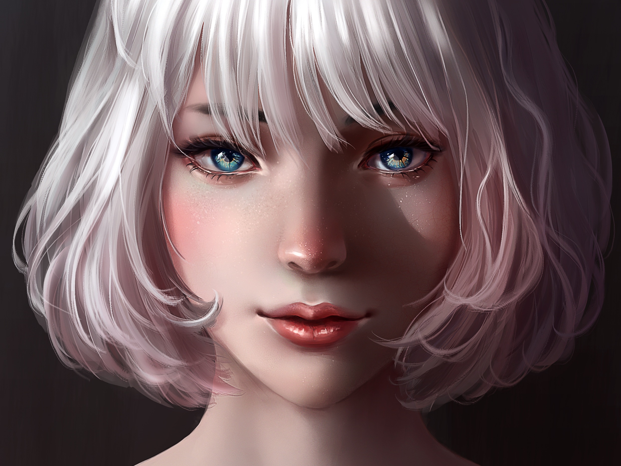 Girl with white hair and blue eyes HD Wallpaper