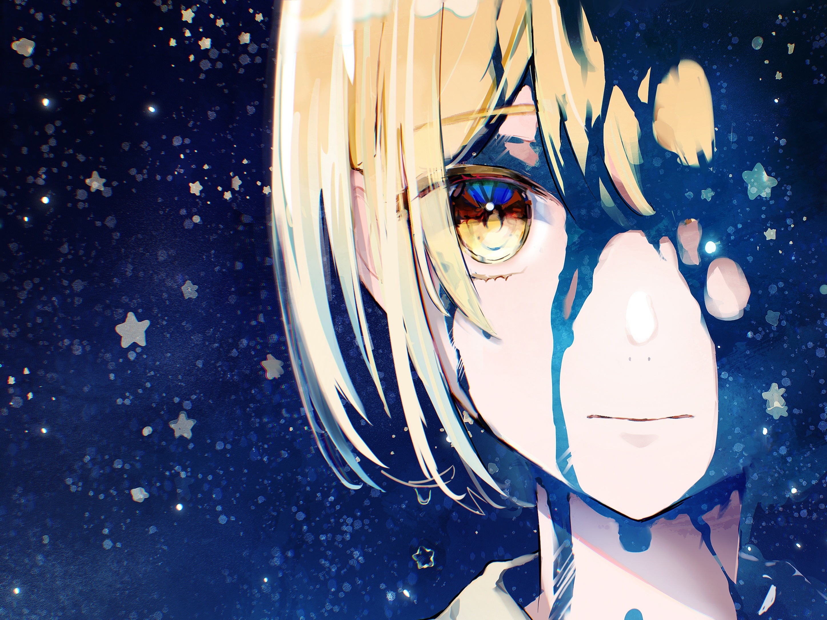 Girl with blonde hair in starry night sky HD Wallpaper