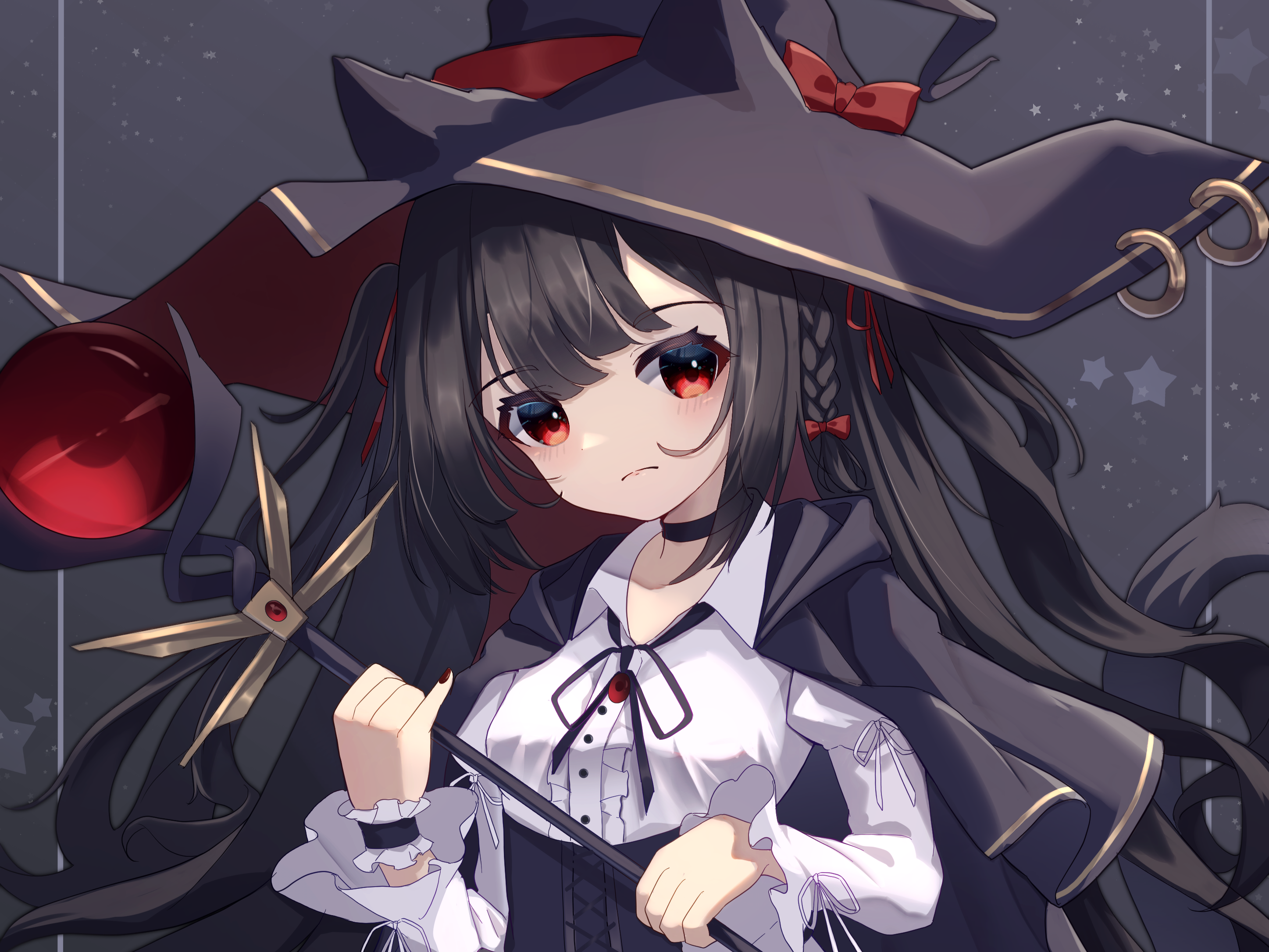 Girl in witch costume holding a staff HD Wallpaper