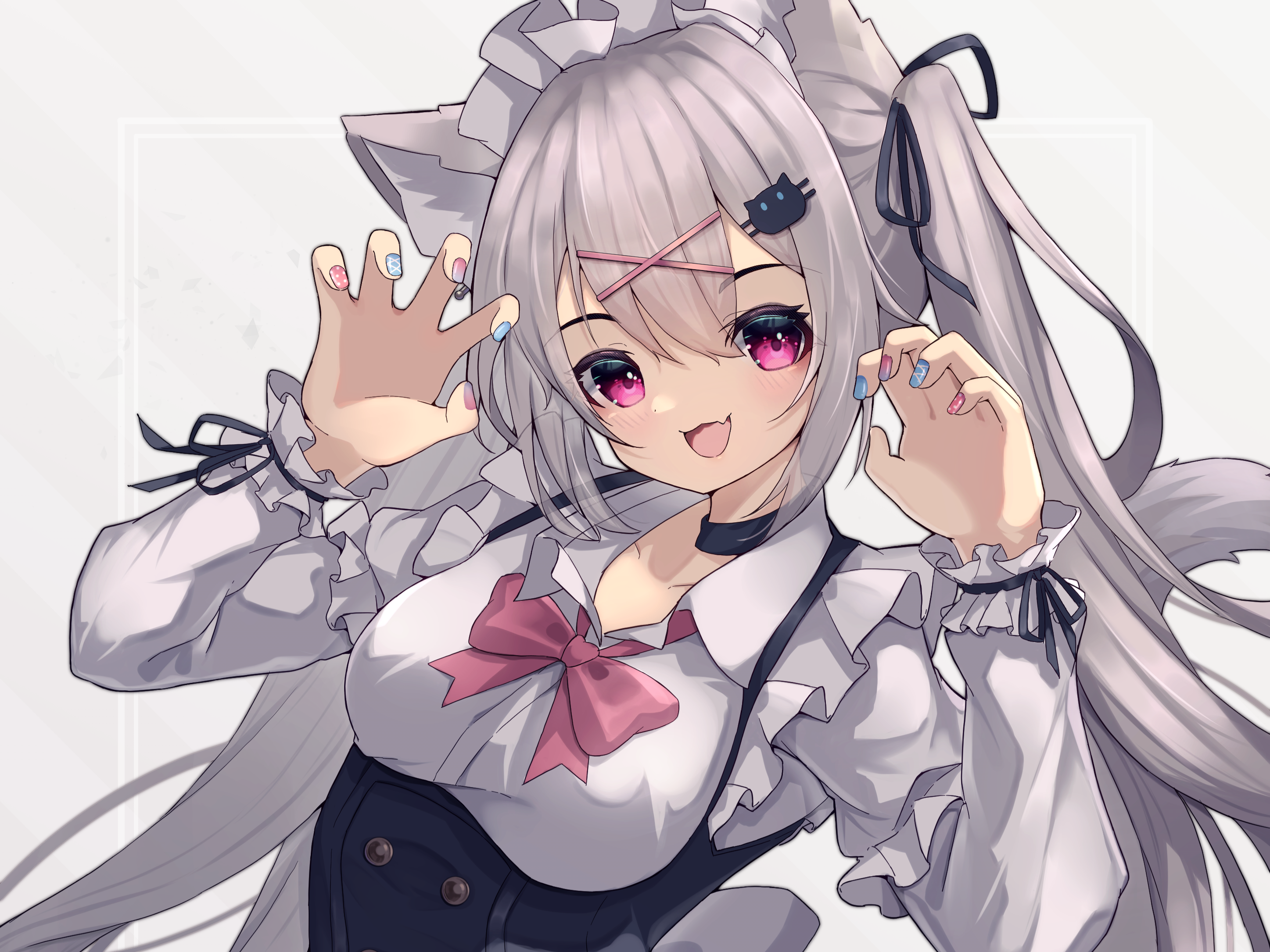 Anime girl in maid outfit with cat ears HD Wallpaper