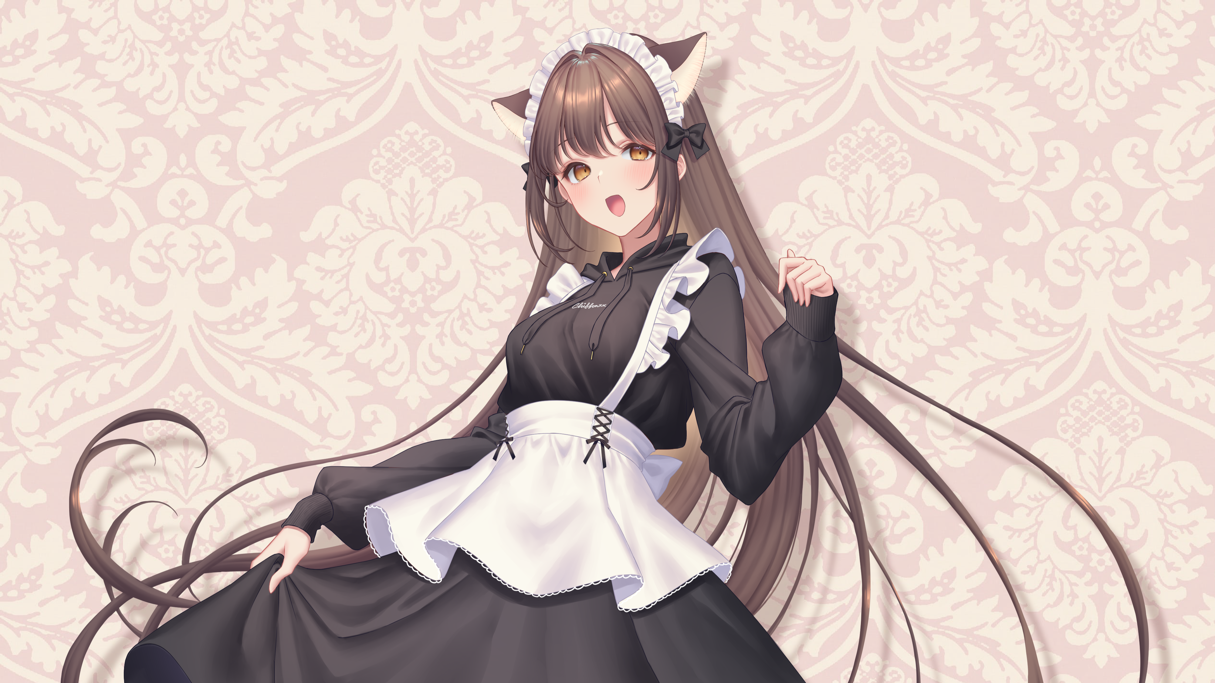 Girl in Maid Outfit with Animal Ears HD Wallpaper