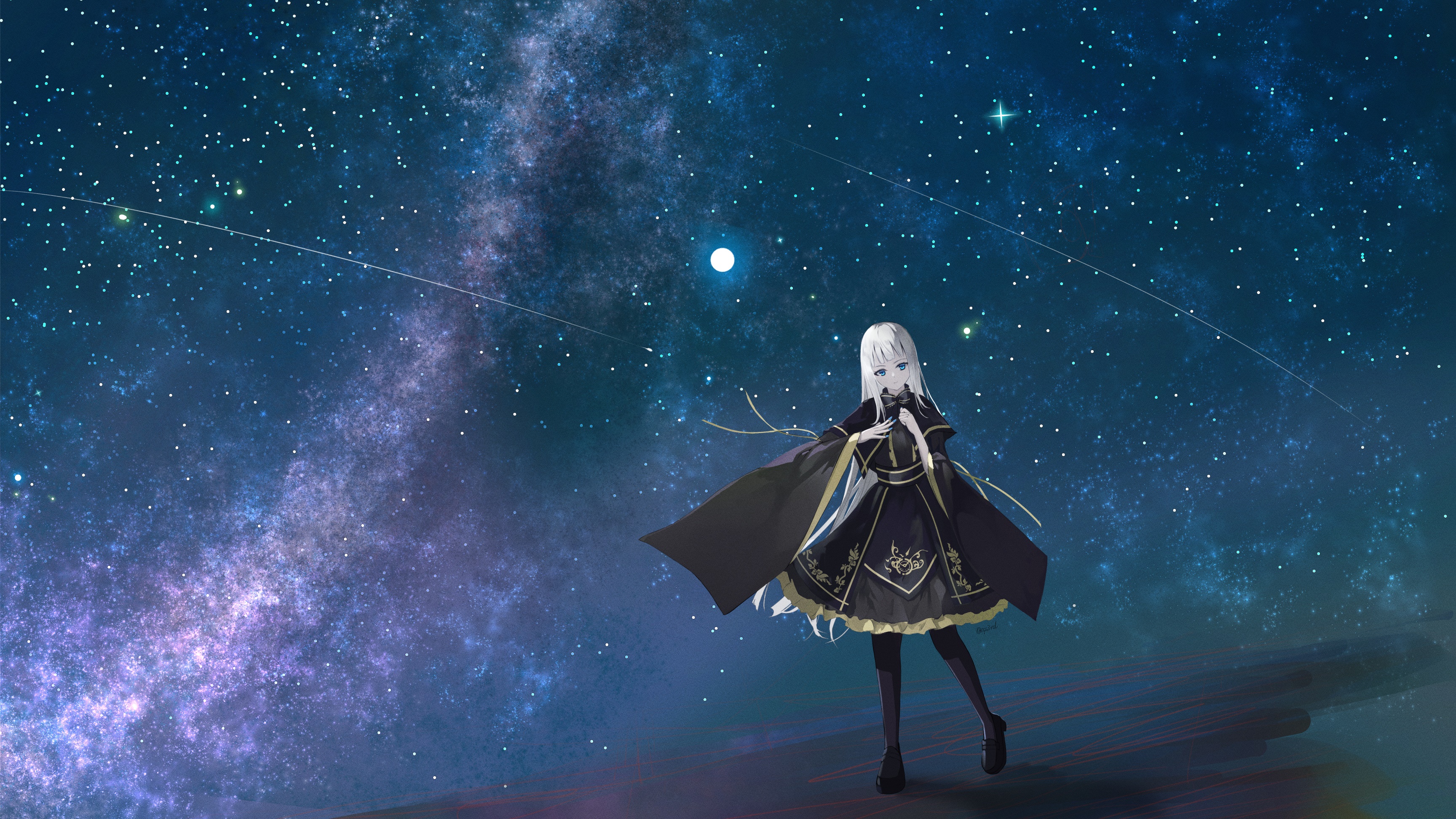 Girl in a starry sky HD Wallpaper