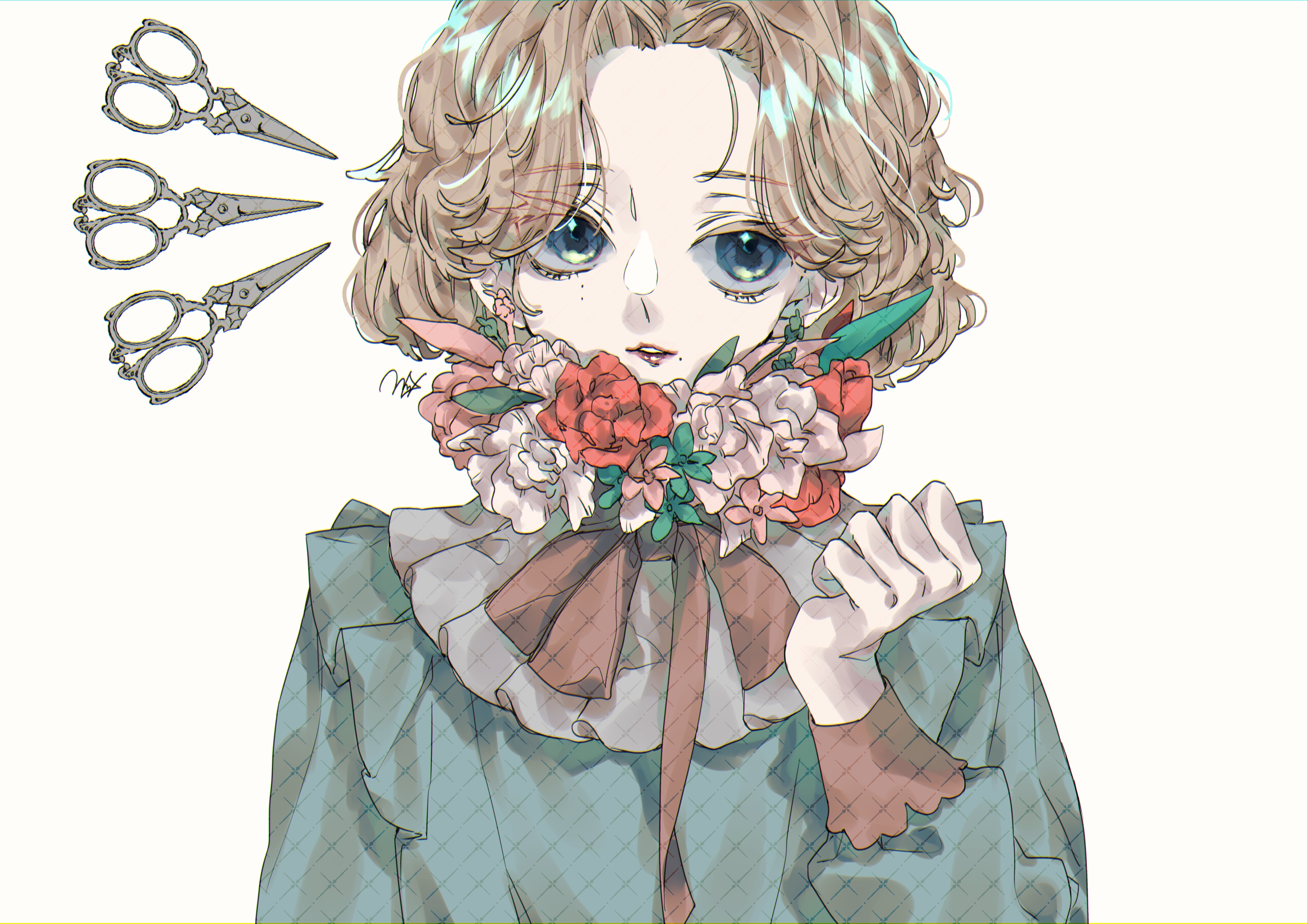 Girl with Blue Eyes and Scissors HD Wallpaper