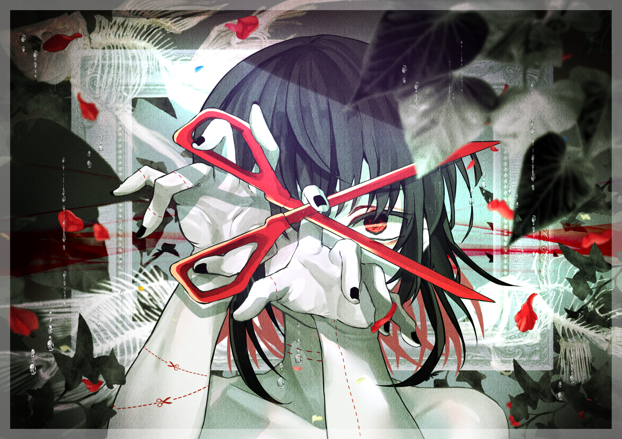 Girl with Scissors and Red Eyes HD Wallpaper