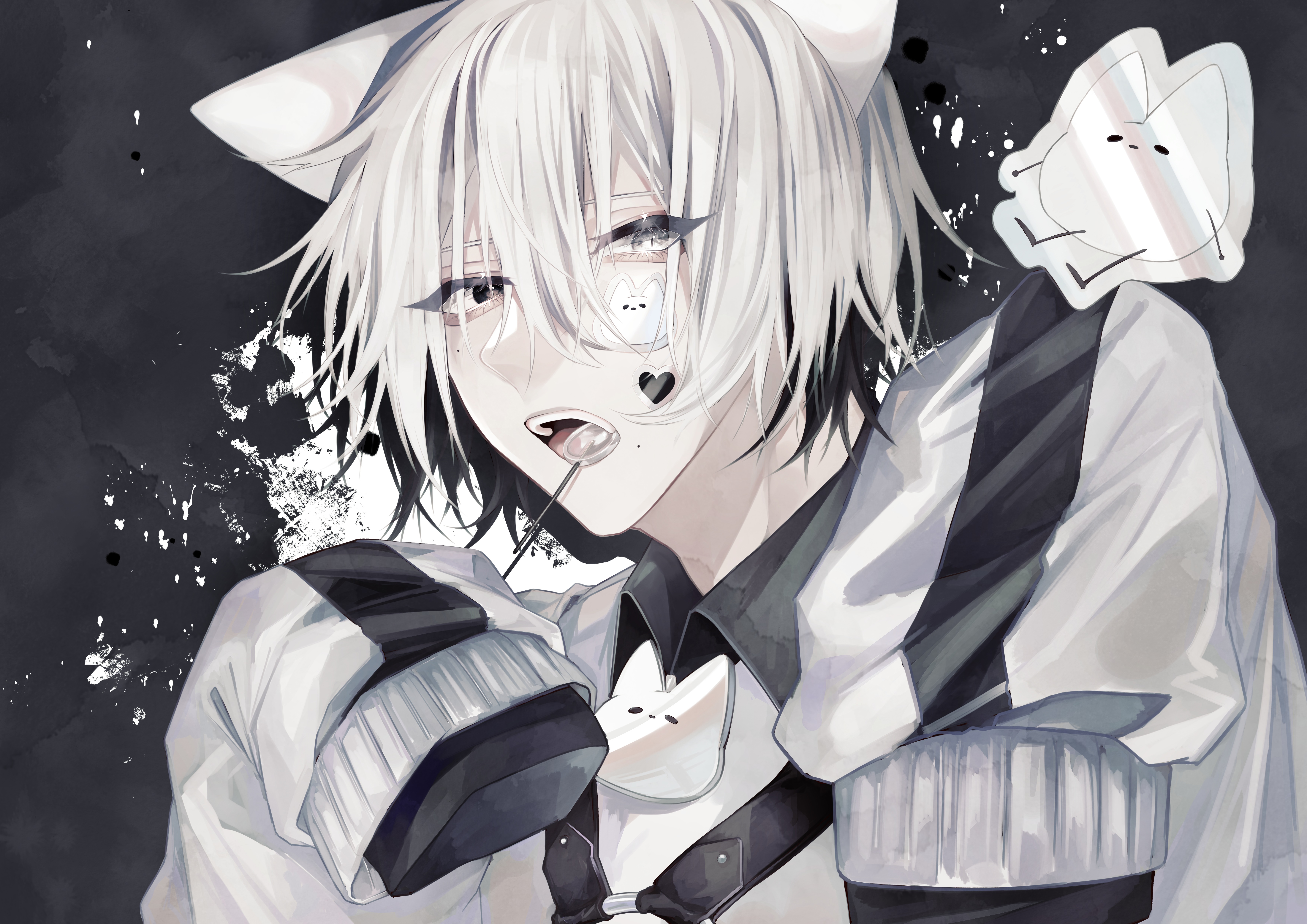 Anime Boy with Cat Ears and Lollipop 4K HD Wallpaper