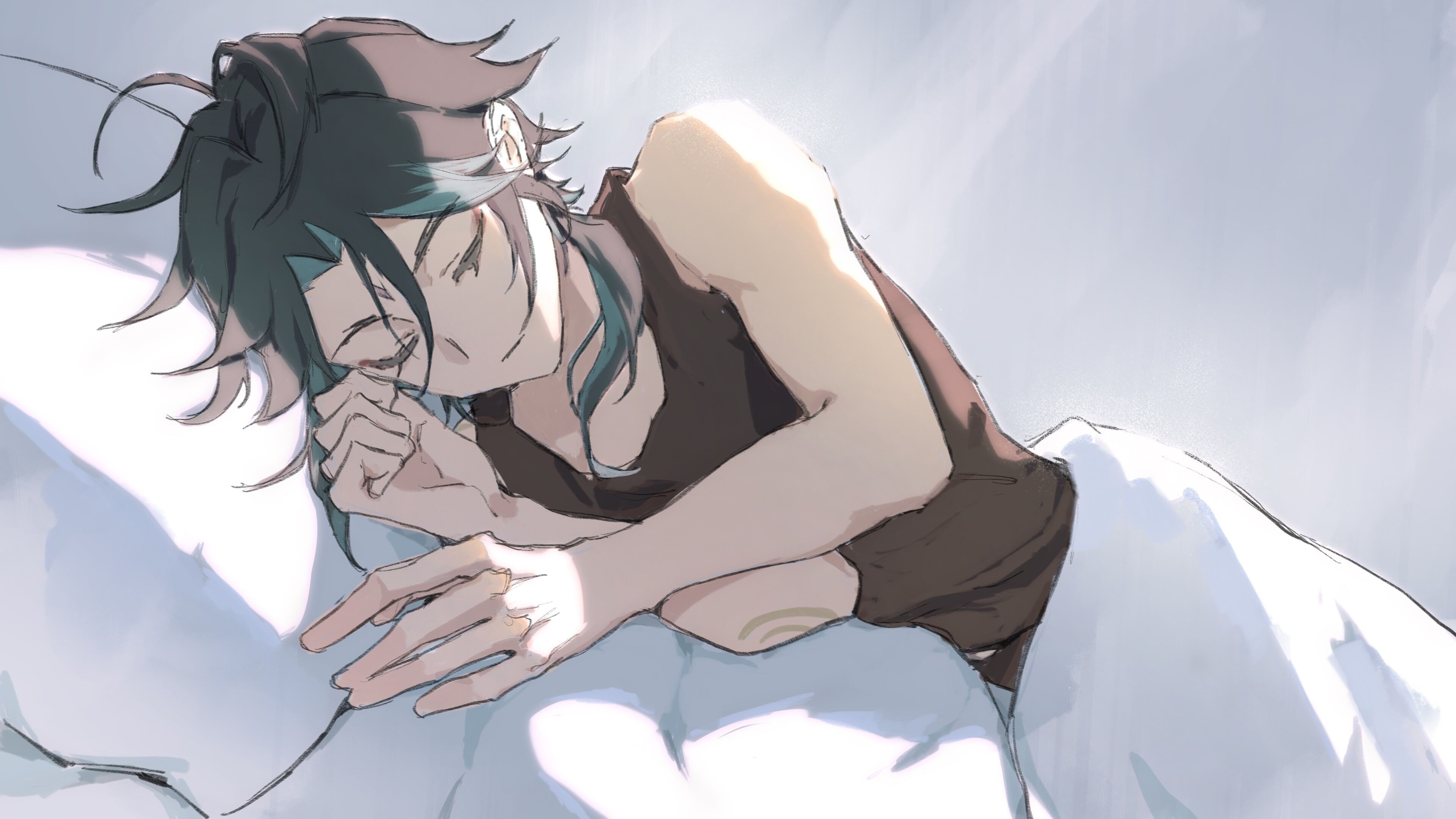 Xiao from Genshin Impact sleeping HD Wallpaper