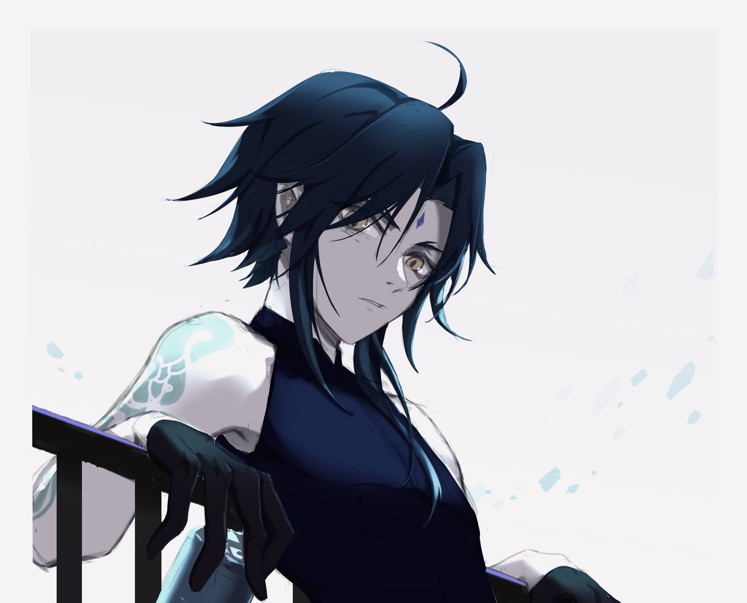 Xiao from Genshin Impact leaning on a railing HD Wallpaper