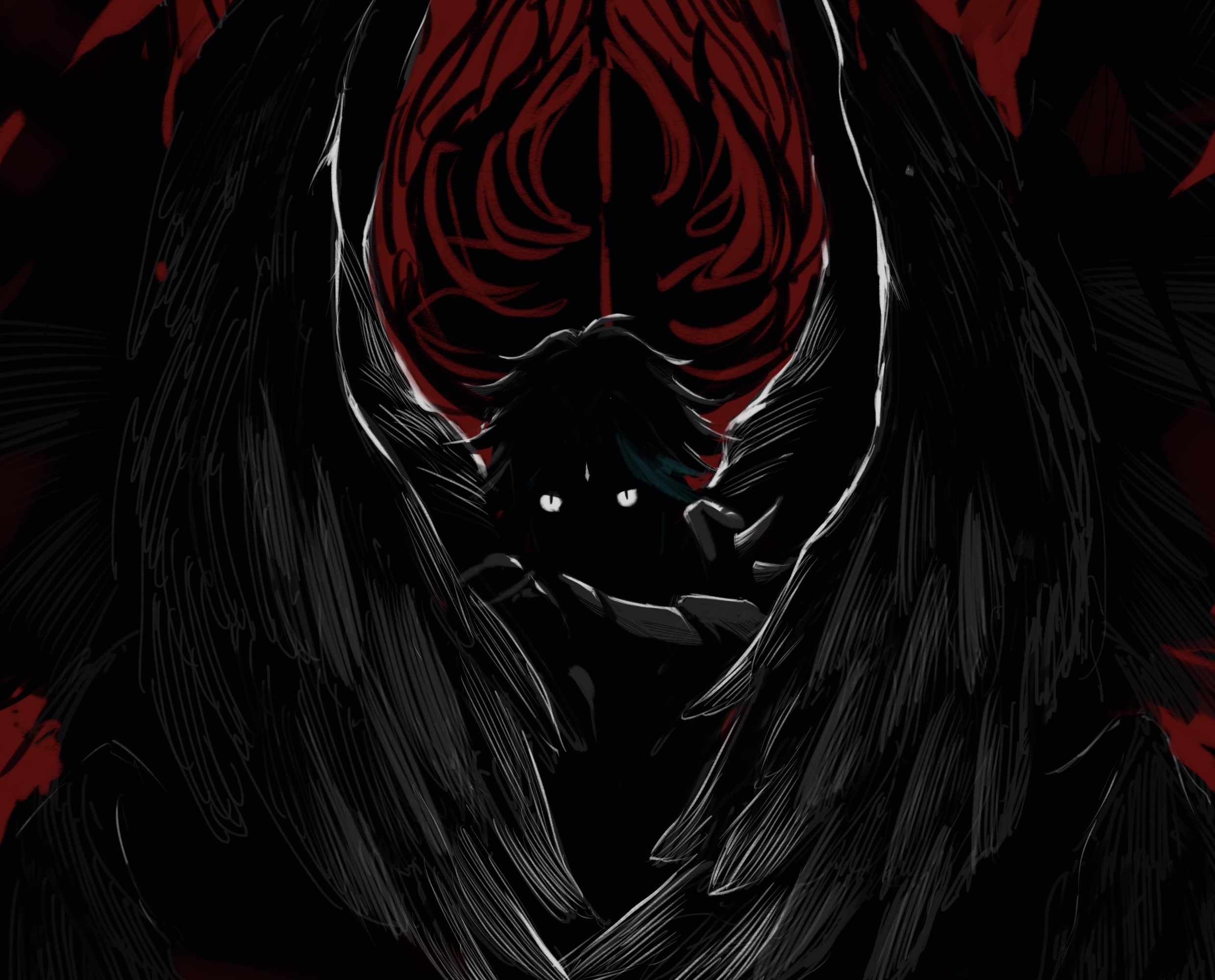 Xiao from Genshin Impact with black wings HD Wallpaper