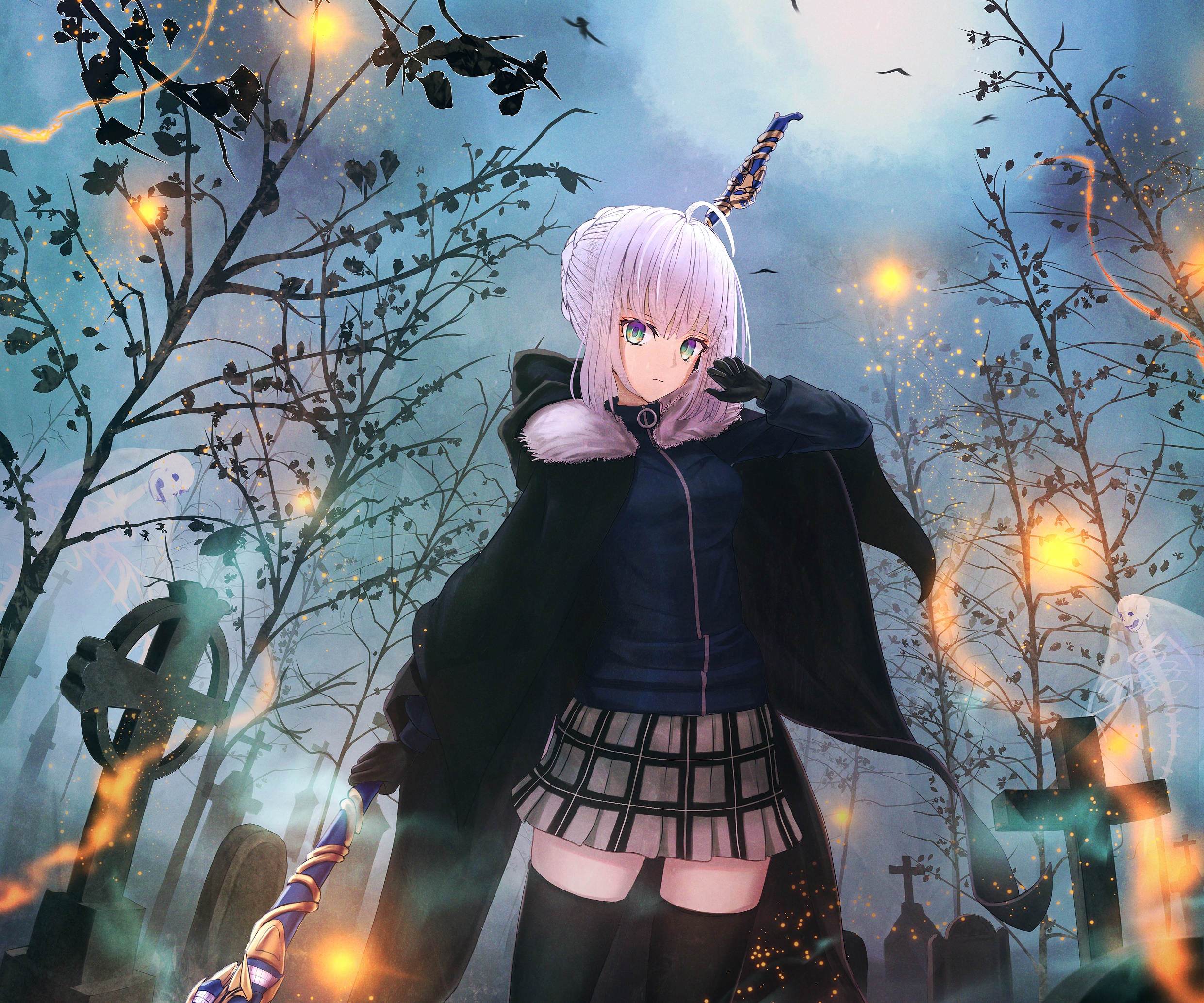 Gray from The Case Files of Lord El-Melloi II in a graveyard HD Wallpaper