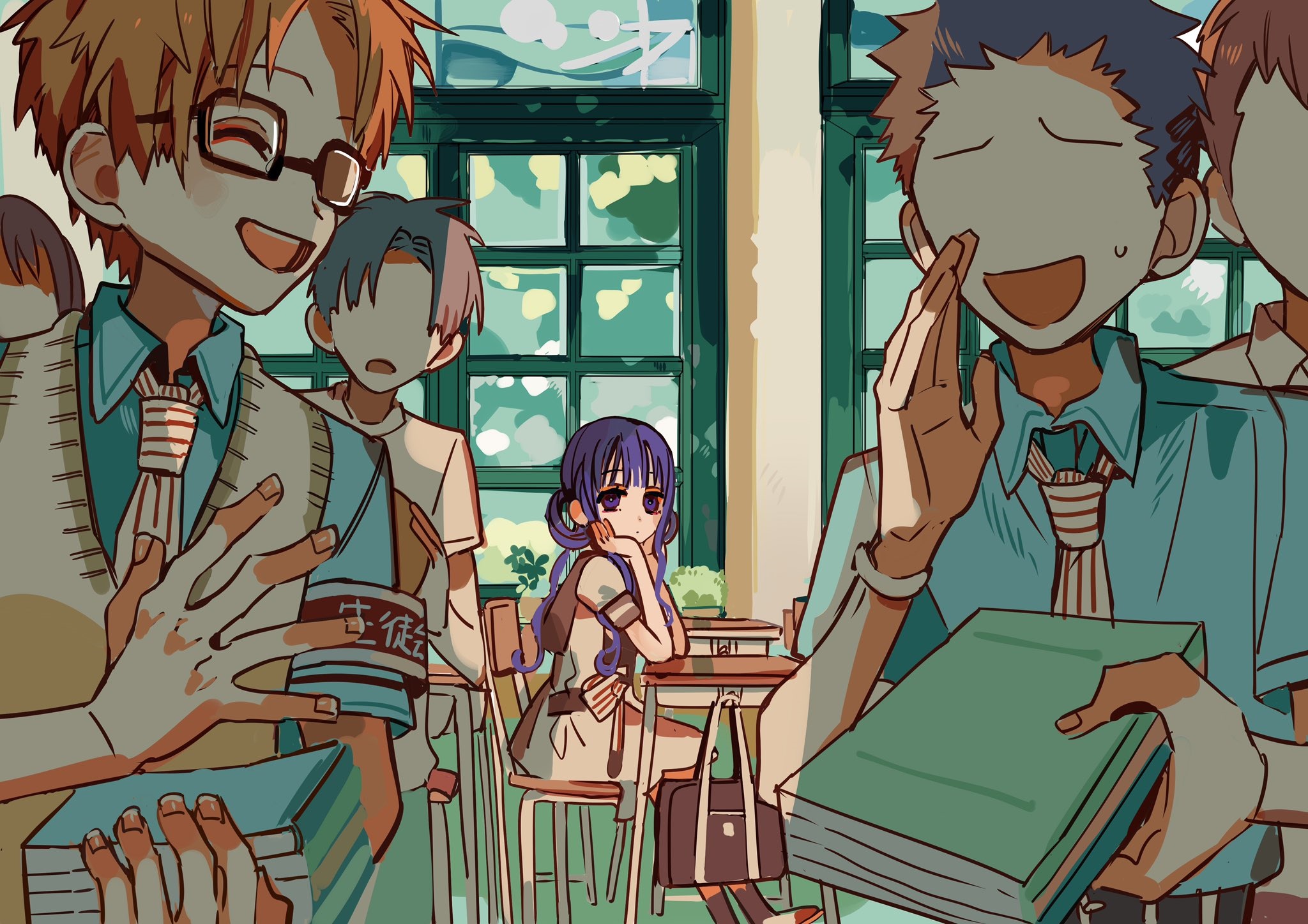 Aoi Akane and friends in a classroom HD Wallpaper