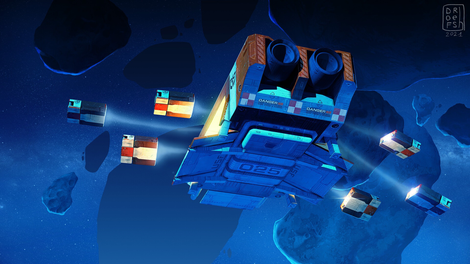 Drones and Barges in Space HD Wallpaper