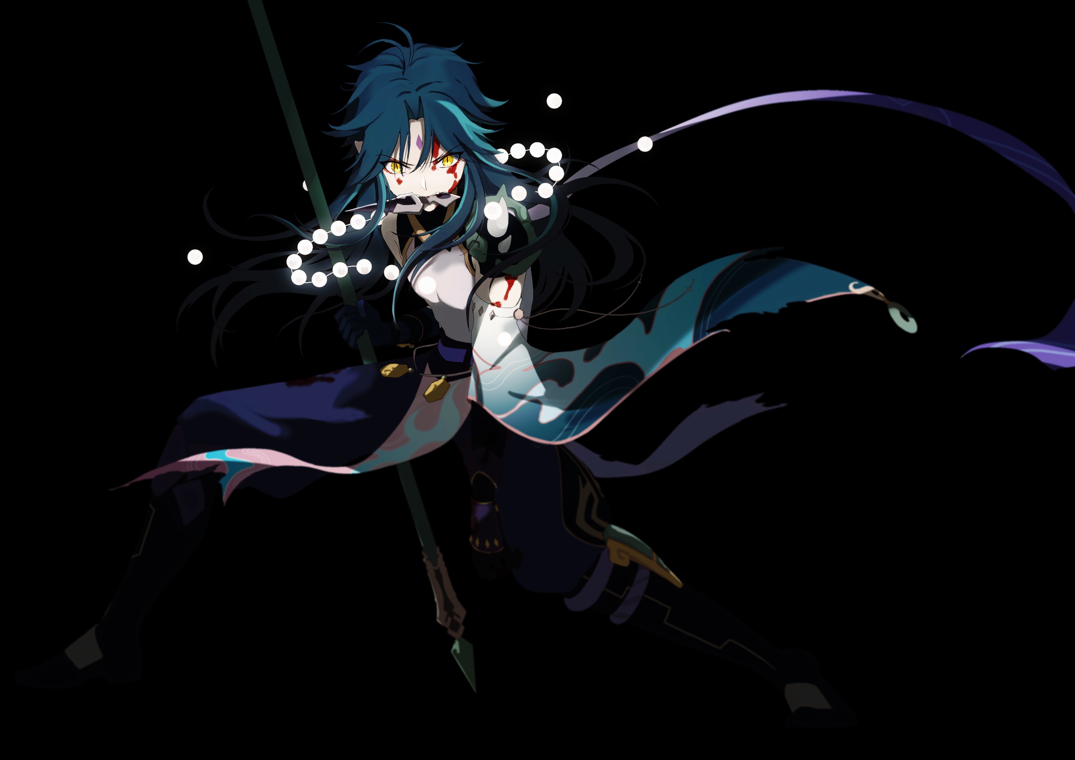 Xiao from Genshin Impact with a spear HD Wallpaper