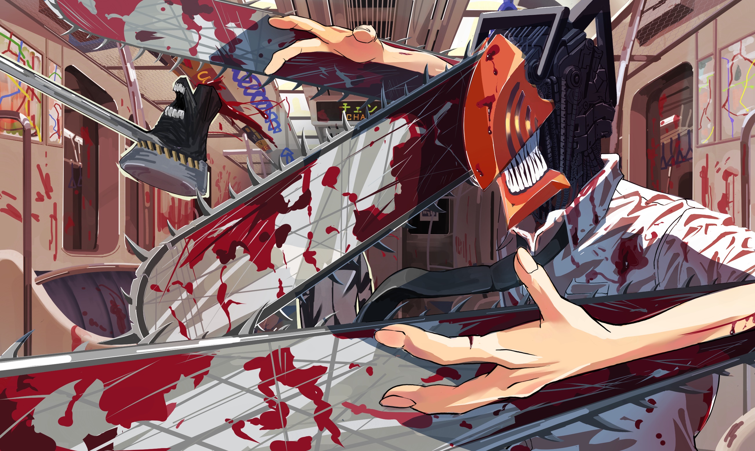 Denji from Chainsaw Man in a bloody subway HD Wallpaper