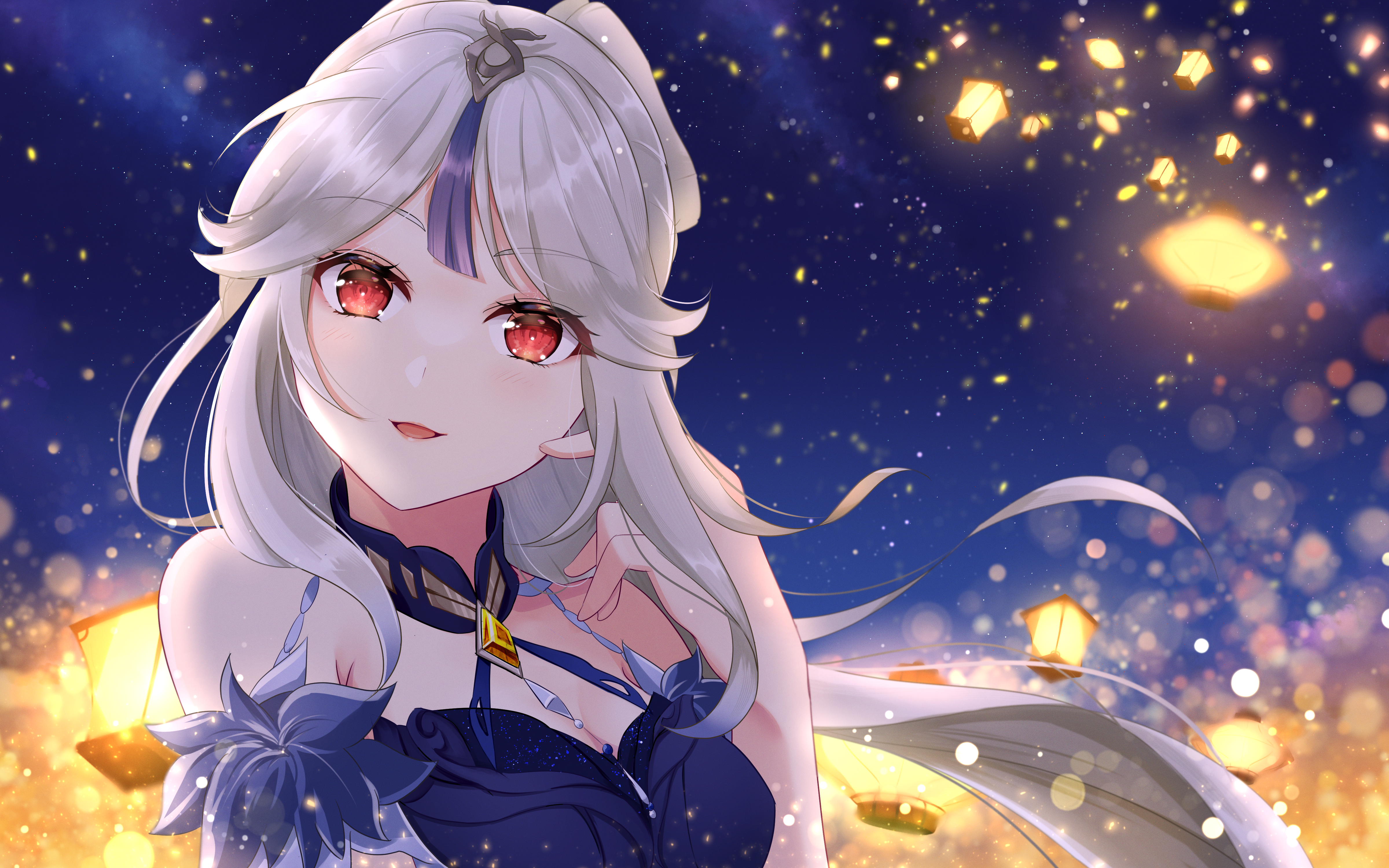 Ningguang from Genshin Impact with lanterns HD Wallpaper