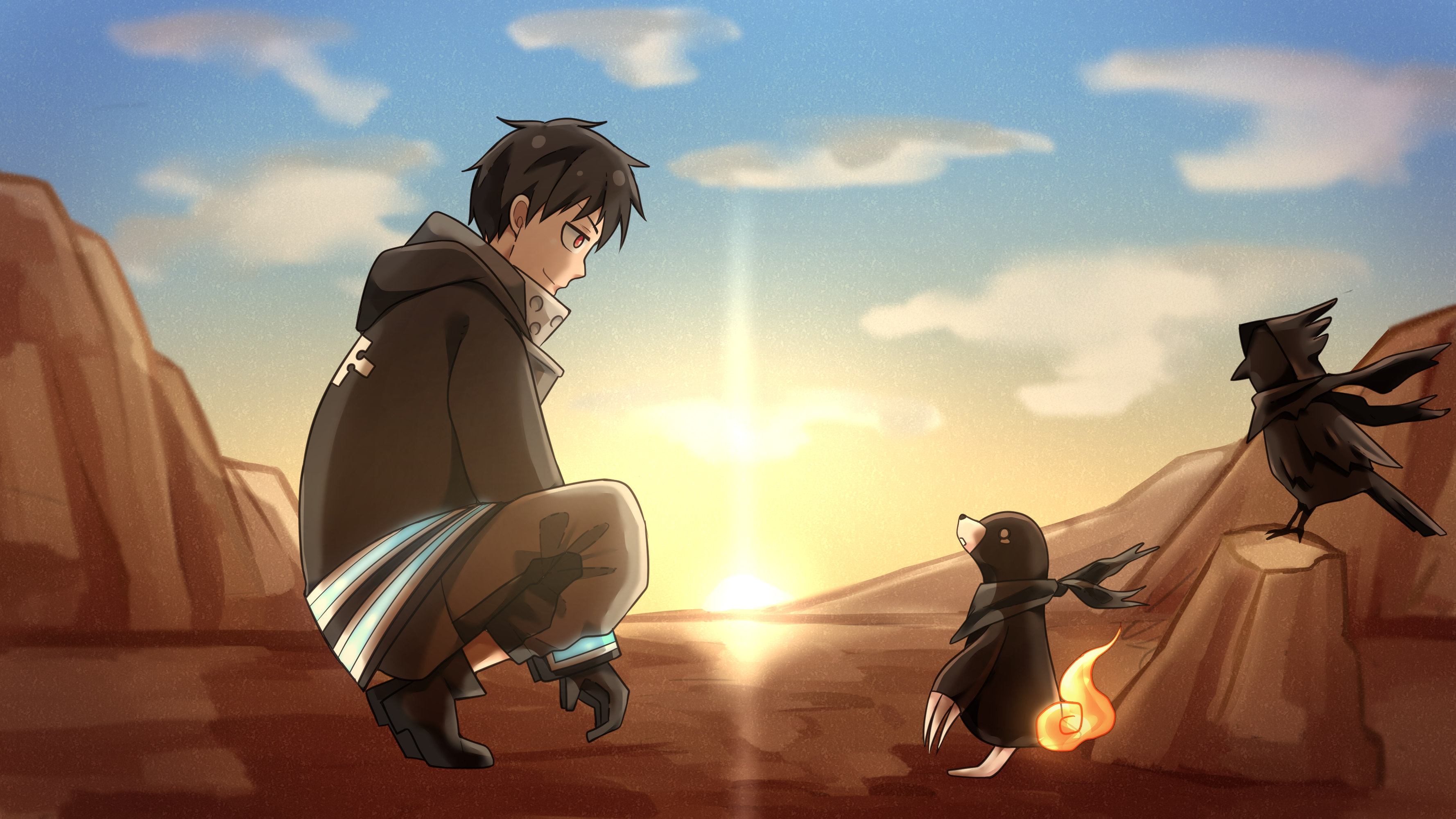 Shinra Kusakabe from Fire Force with animals HD Wallpaper