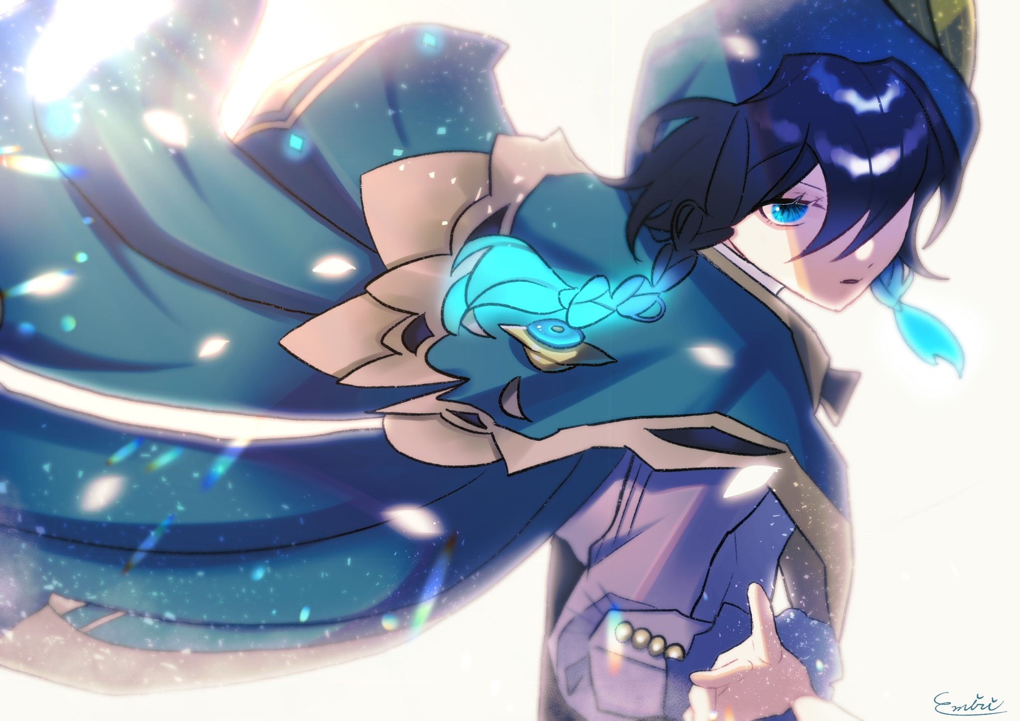 Venti from Genshin Impact with glowing blue accents HD Wallpaper