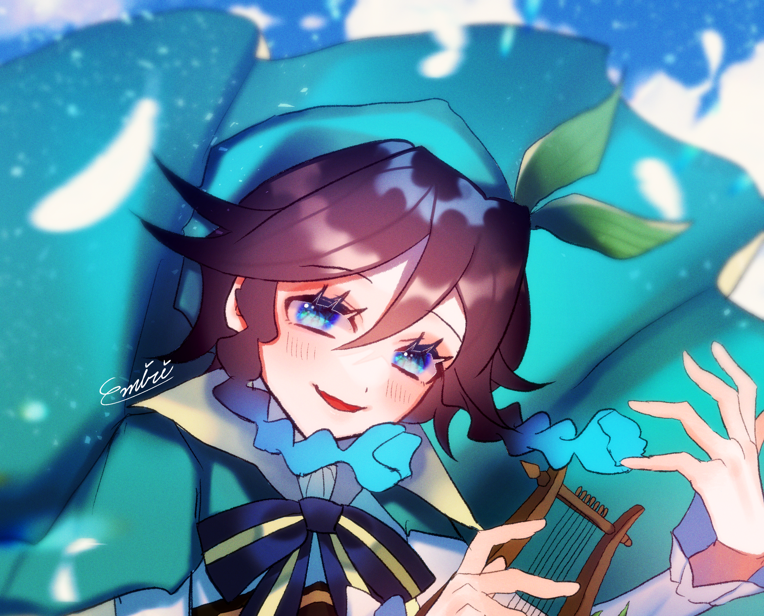 Venti from Genshin Impact playing a lyre HD Wallpaper