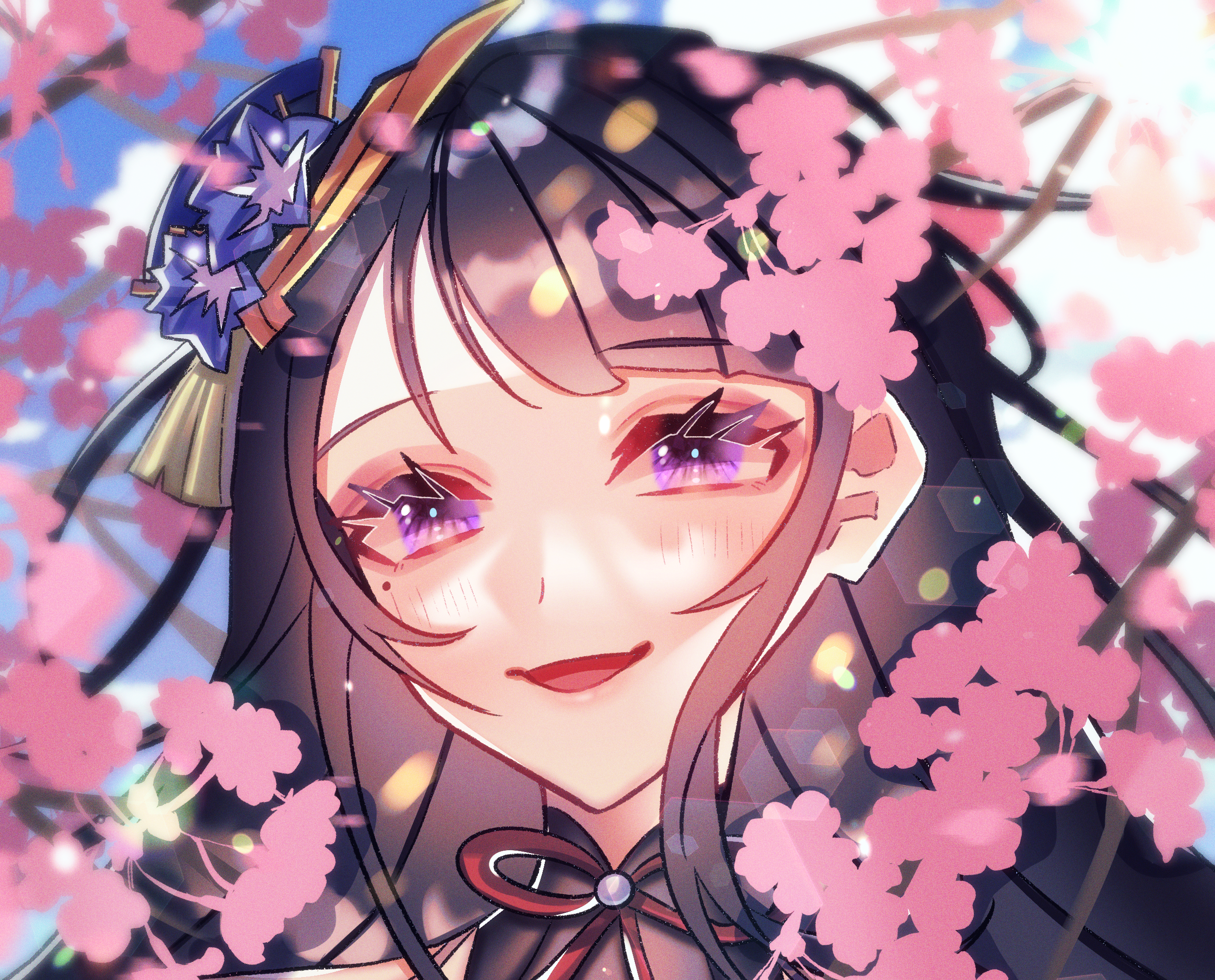 Raiden Shogun from Genshin Impact with cherry blossoms HD Wallpaper