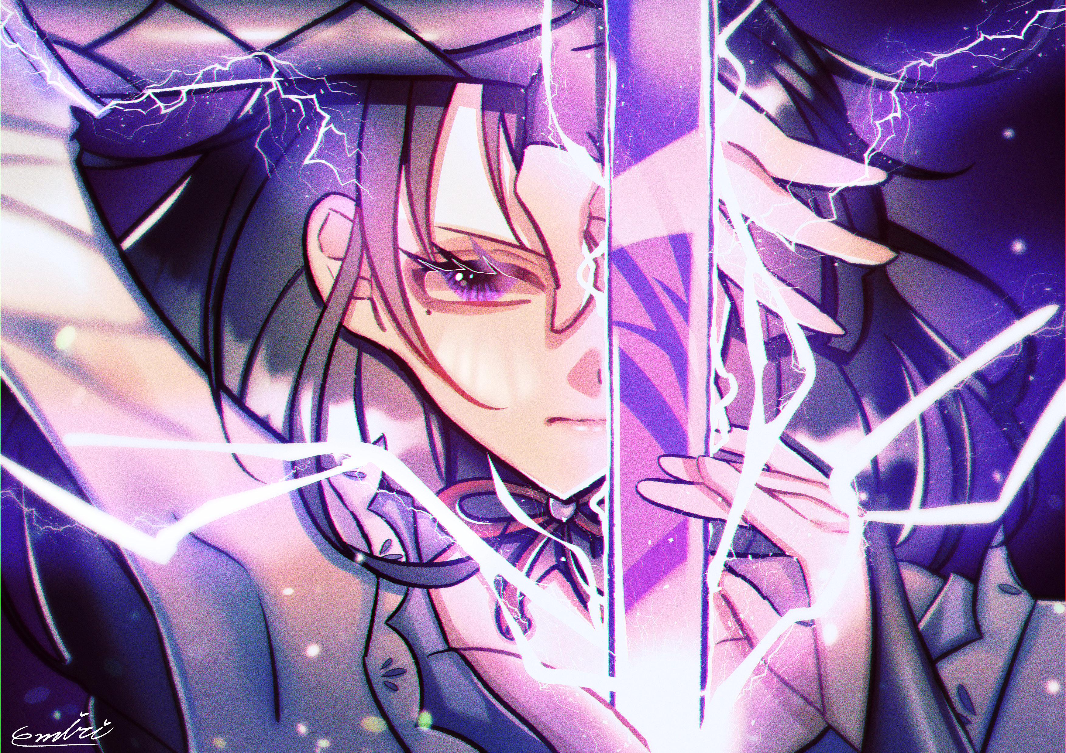 Raiden Shogun from Genshin Impact with sword and lightning HD Wallpaper