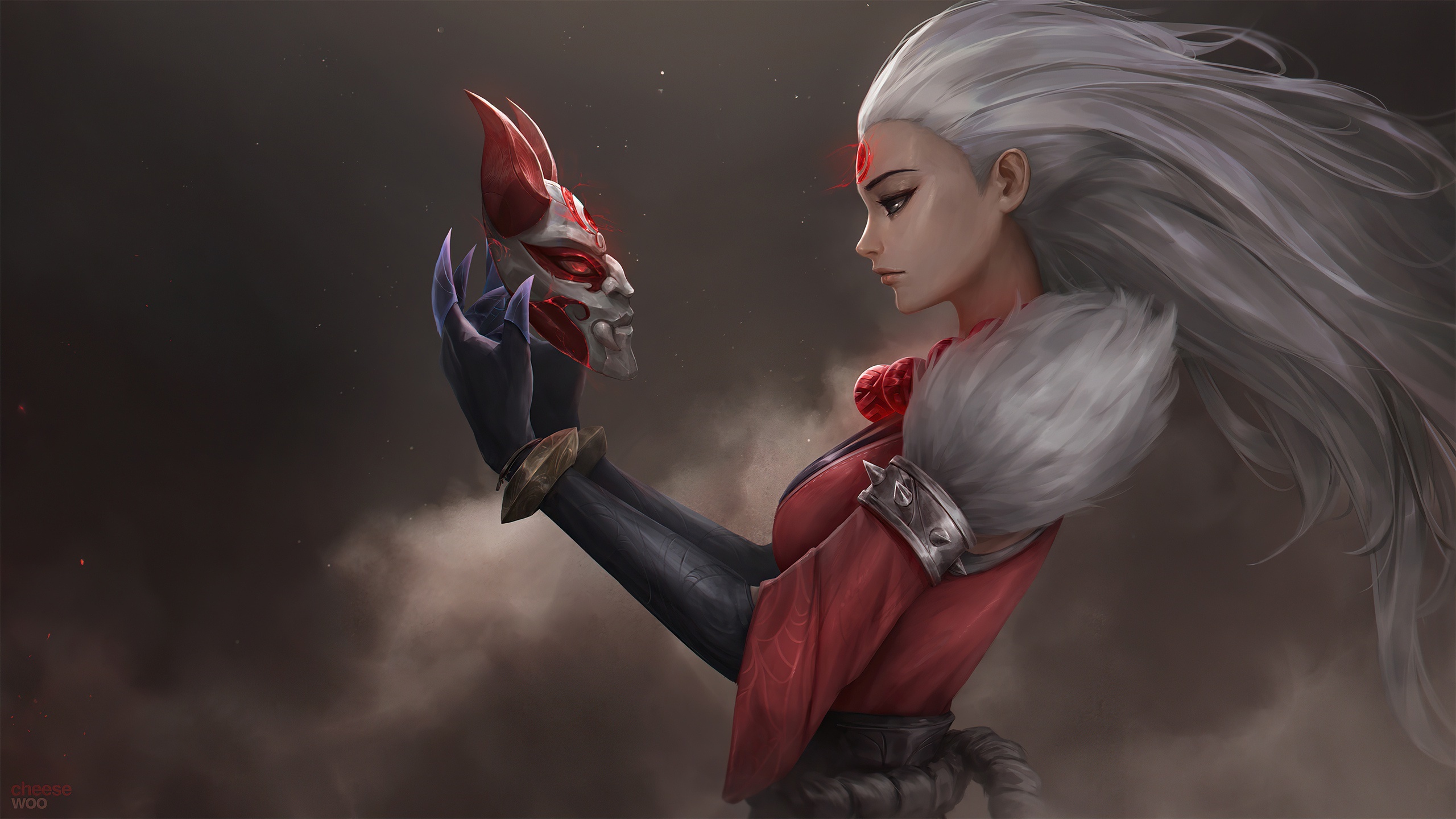 Diana from League of Legends holding a mask HD Wallpaper