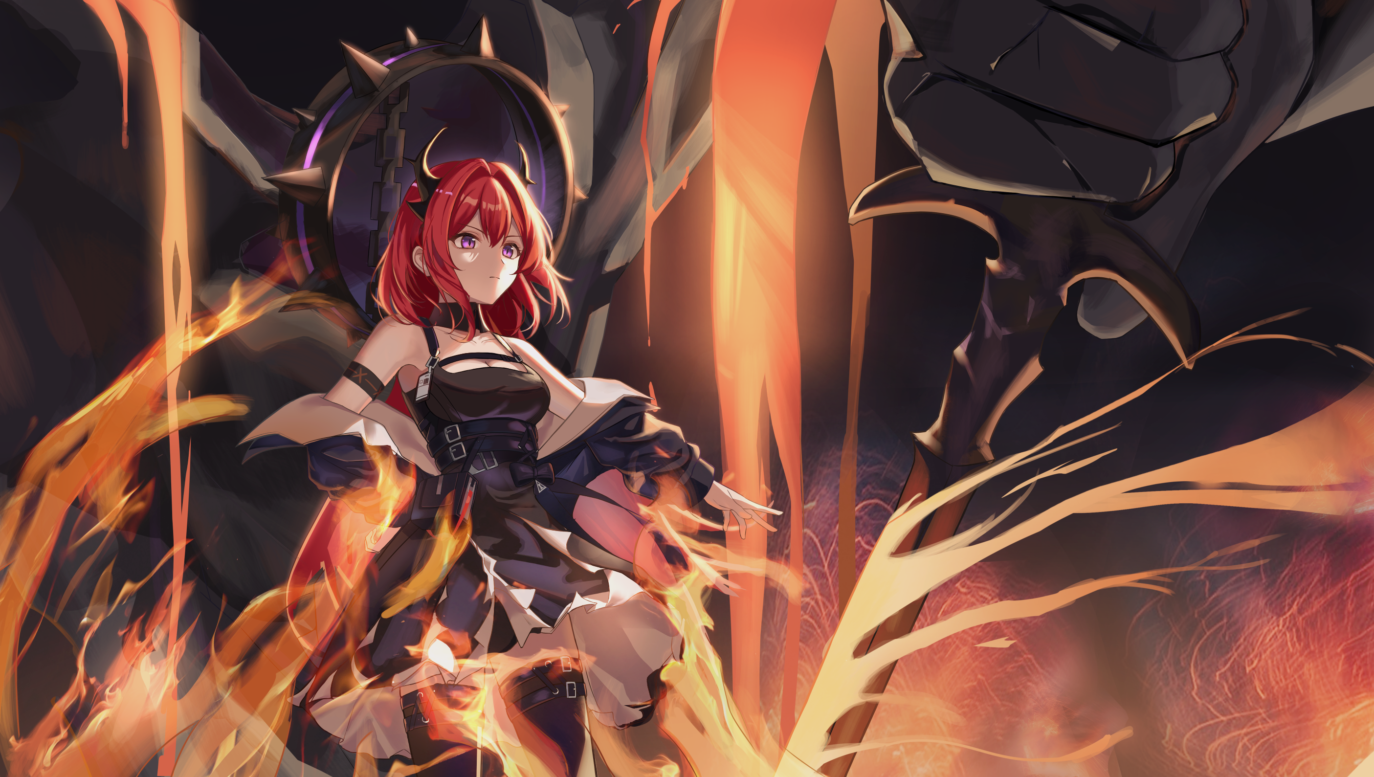Surtr from Arknights with fire HD Wallpaper