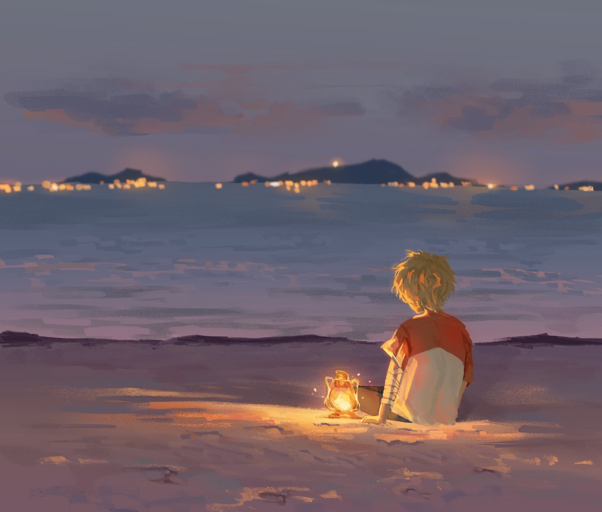 TommyInnit sitting on a beach with a lantern HD Wallpaper