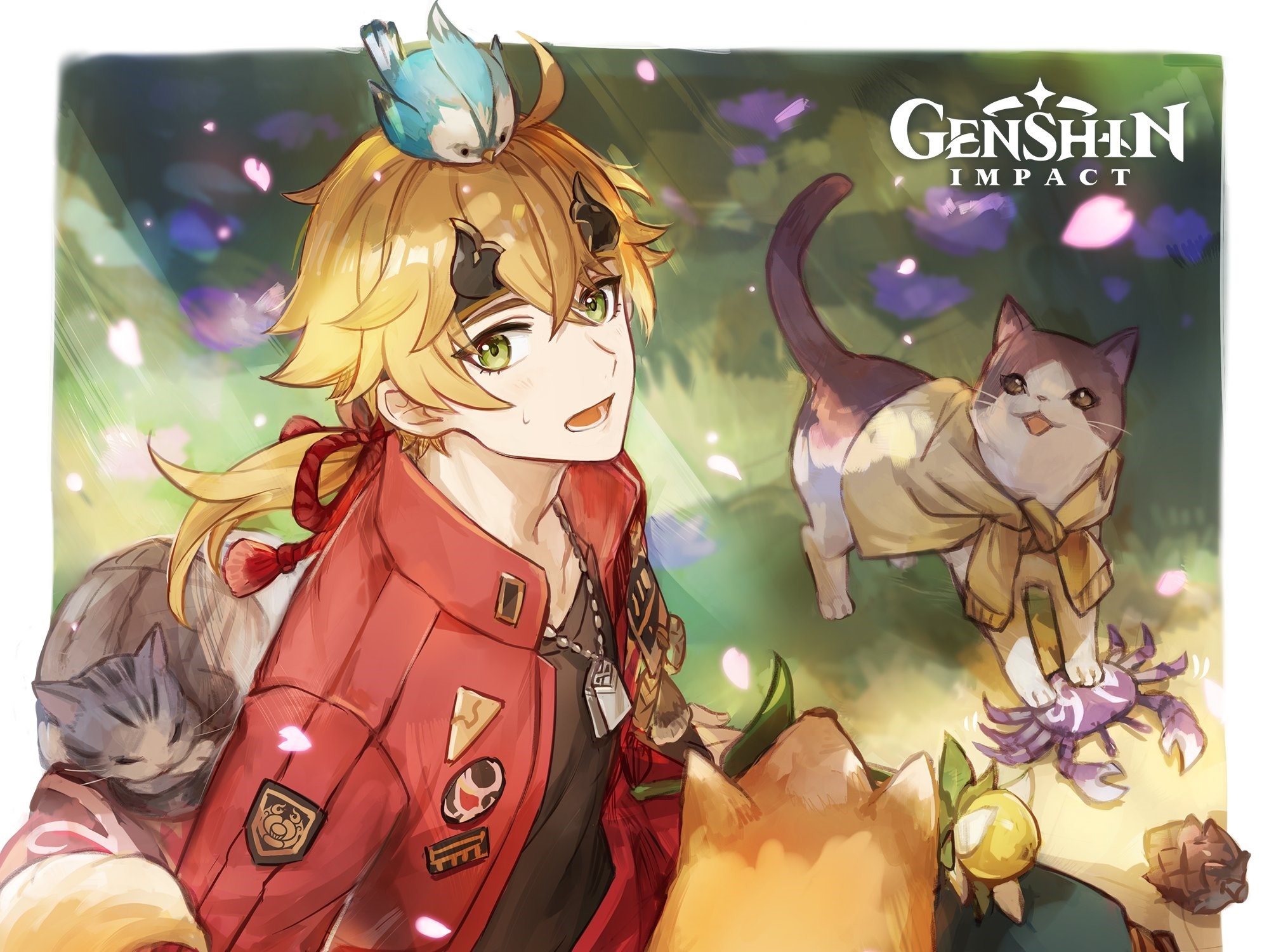 Thoma from Genshin Impact with animals HD Wallpaper