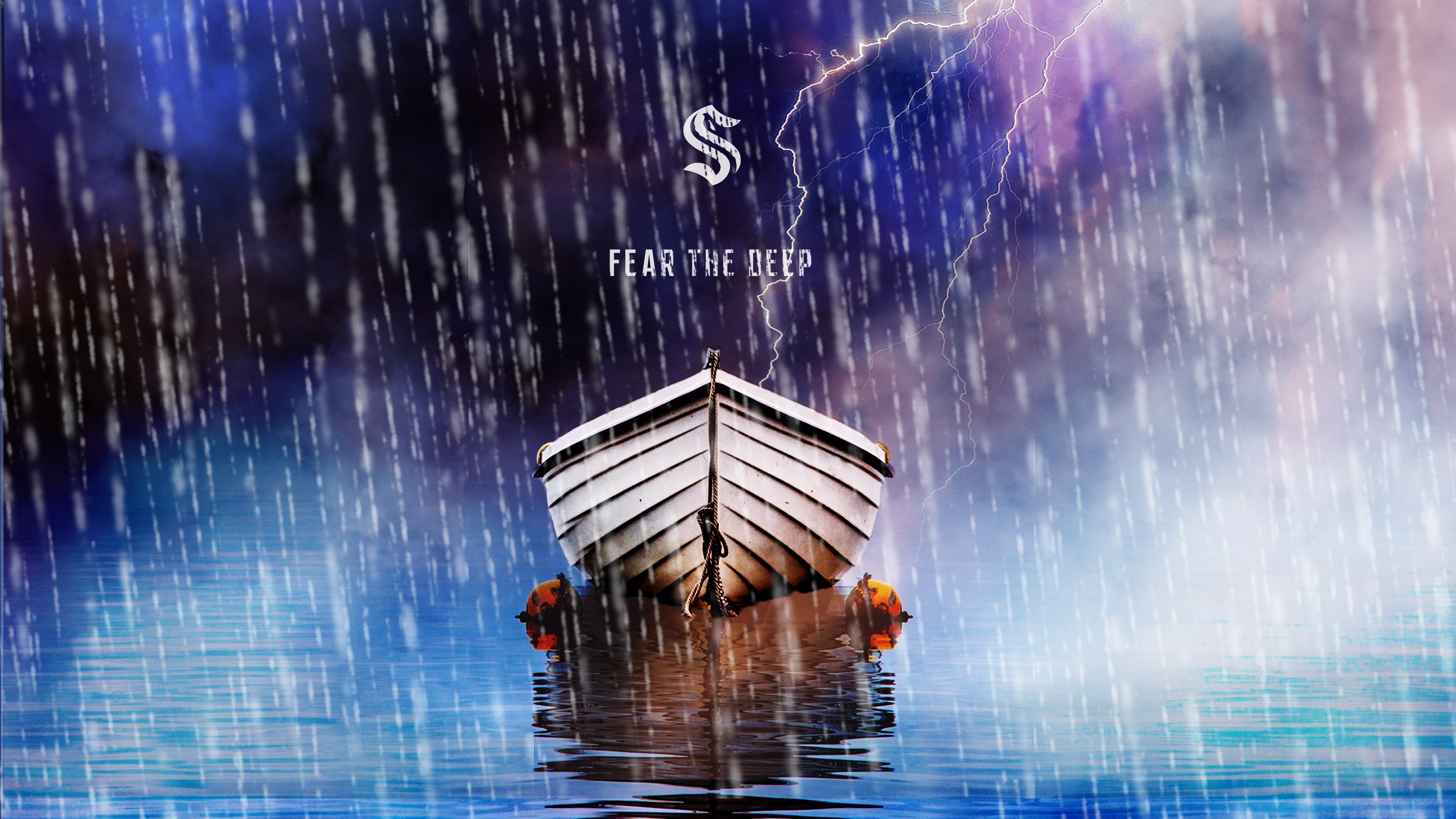 Seattle Kraken logo and boat in storm HD Wallpaper