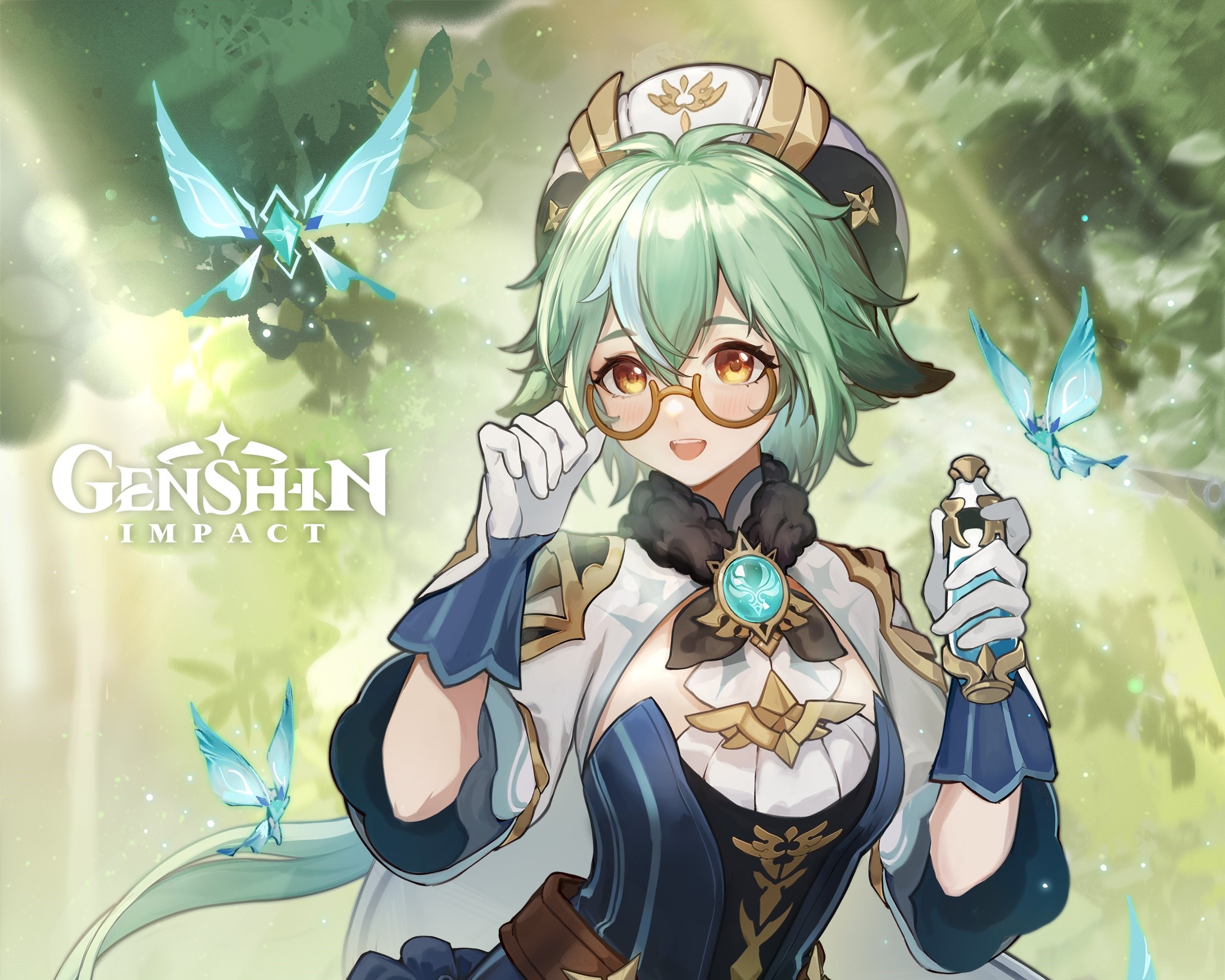 Sucrose from Genshin Impact with Anemo Slimes HD Wallpaper