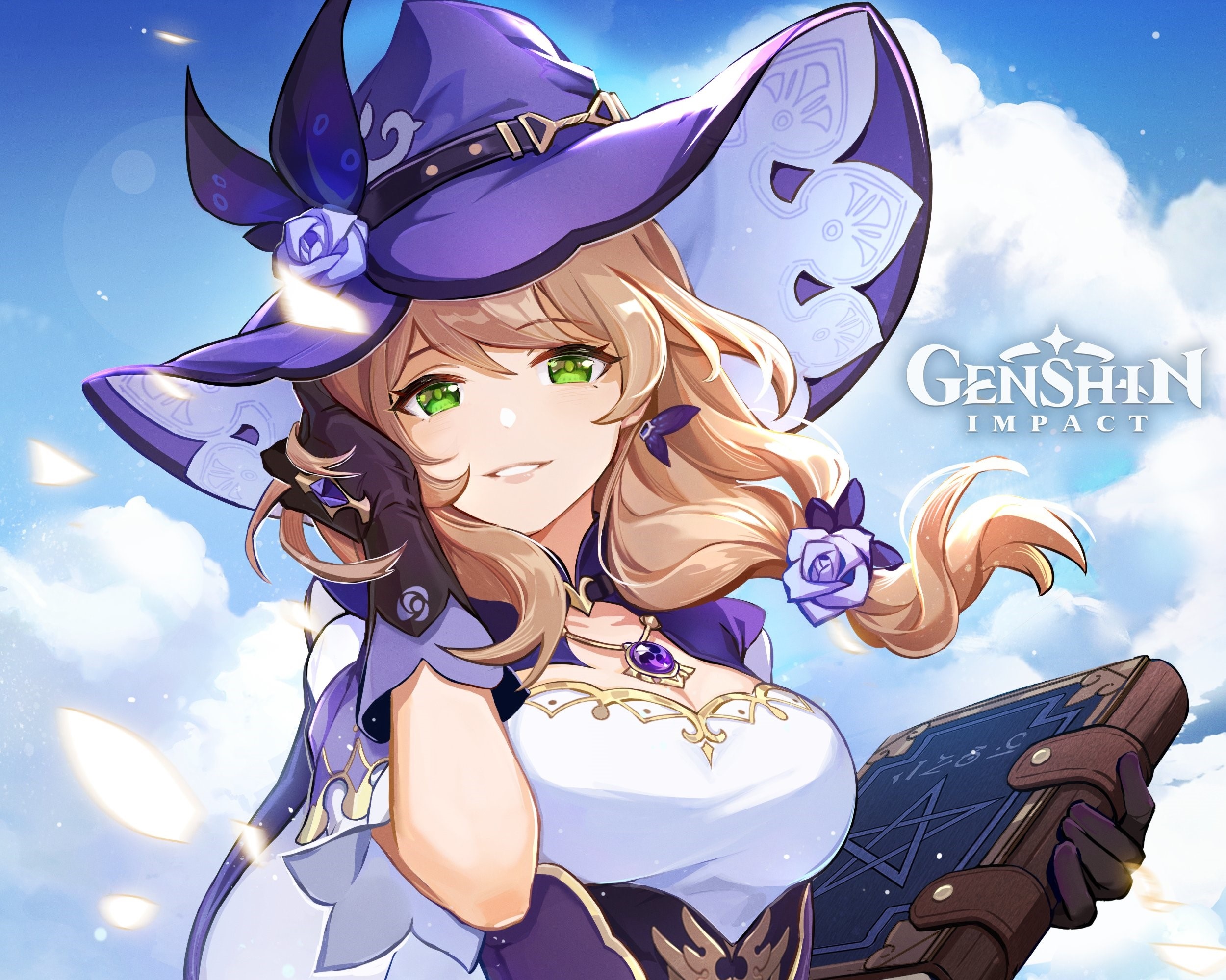 Lisa from Genshin Impact with a book HD Wallpaper