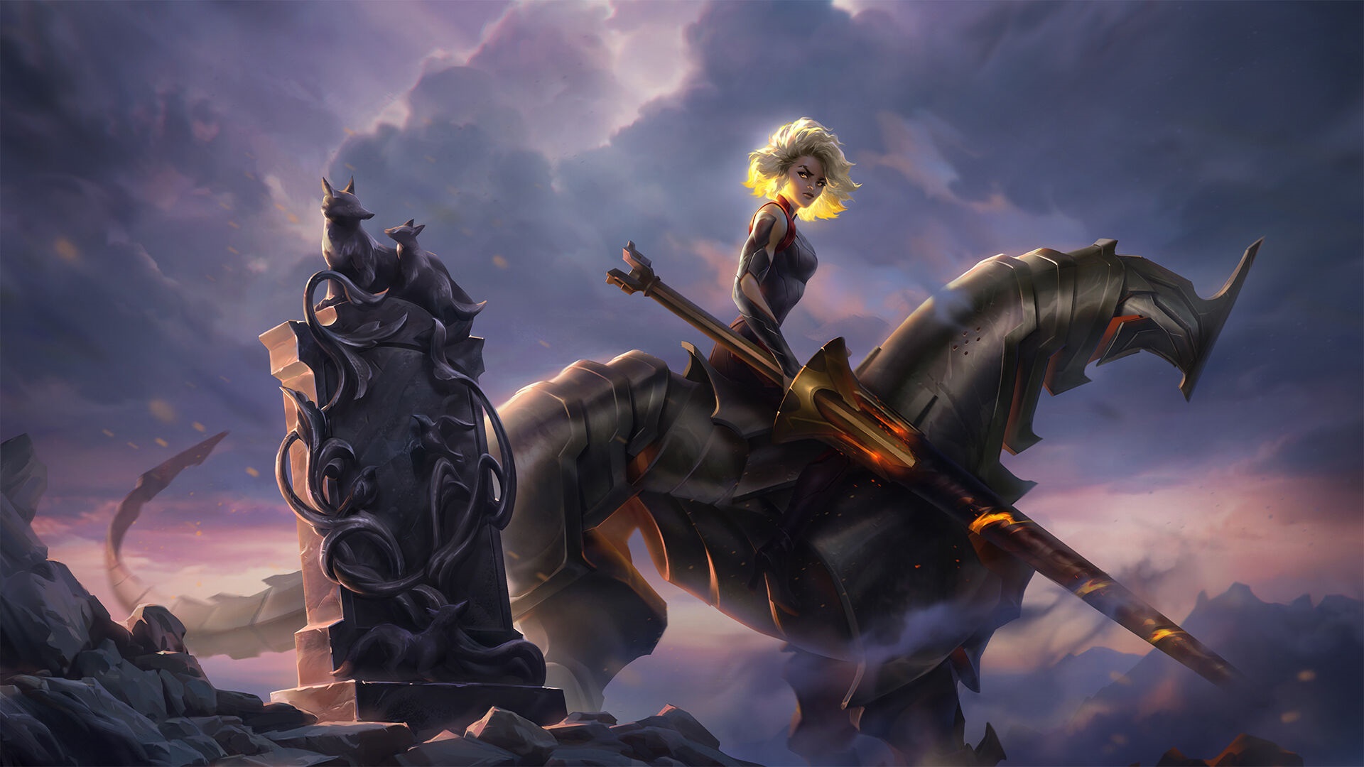 Rell from League of Legends on a mechanical horse HD Wallpaper