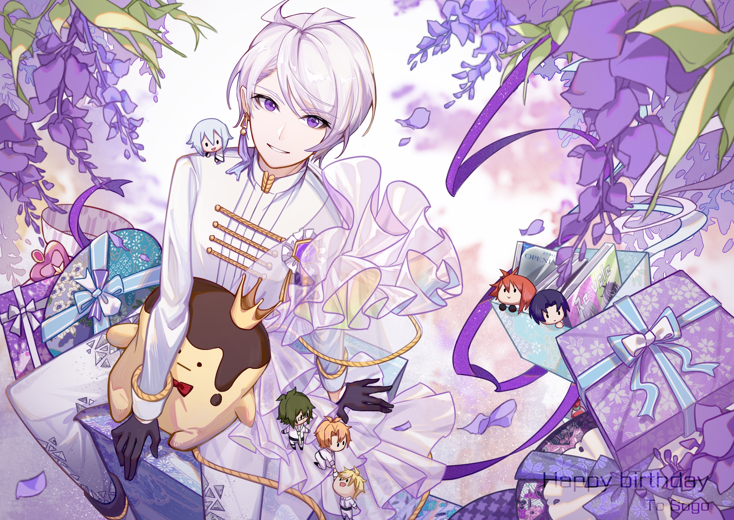 IDOLiSH7 characters with gifts and wisteria HD Wallpaper