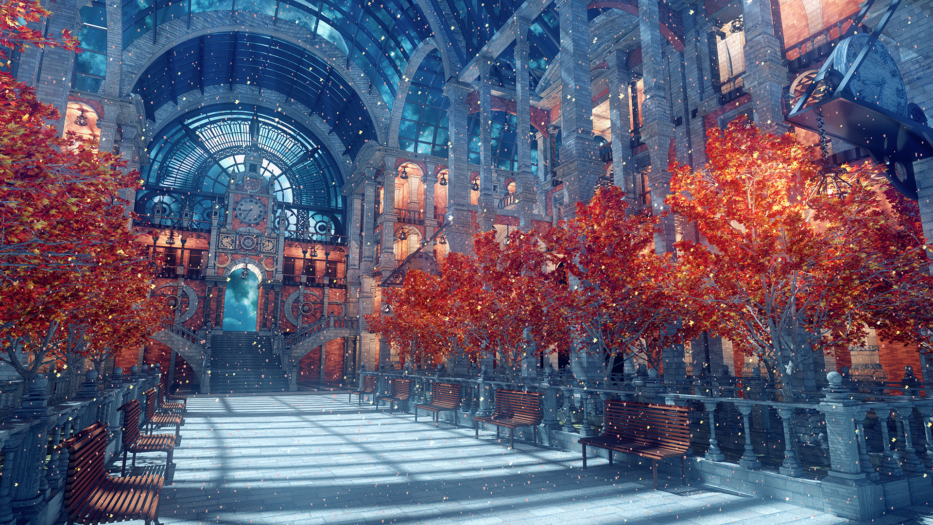 Autumn Cathedral with Snowfall HD Wallpaper