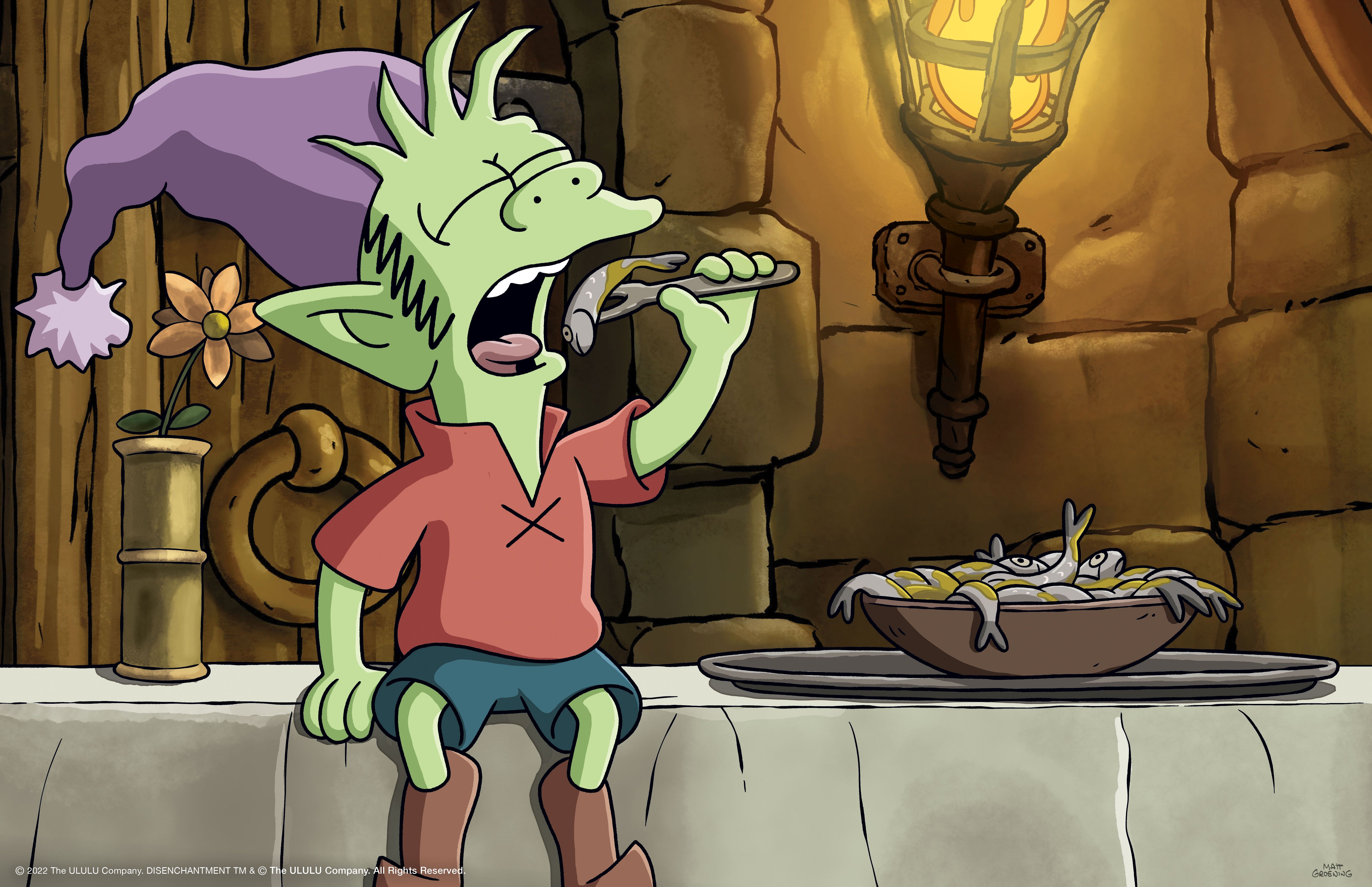 Elfo from Disenchantment eating fish HD Wallpaper