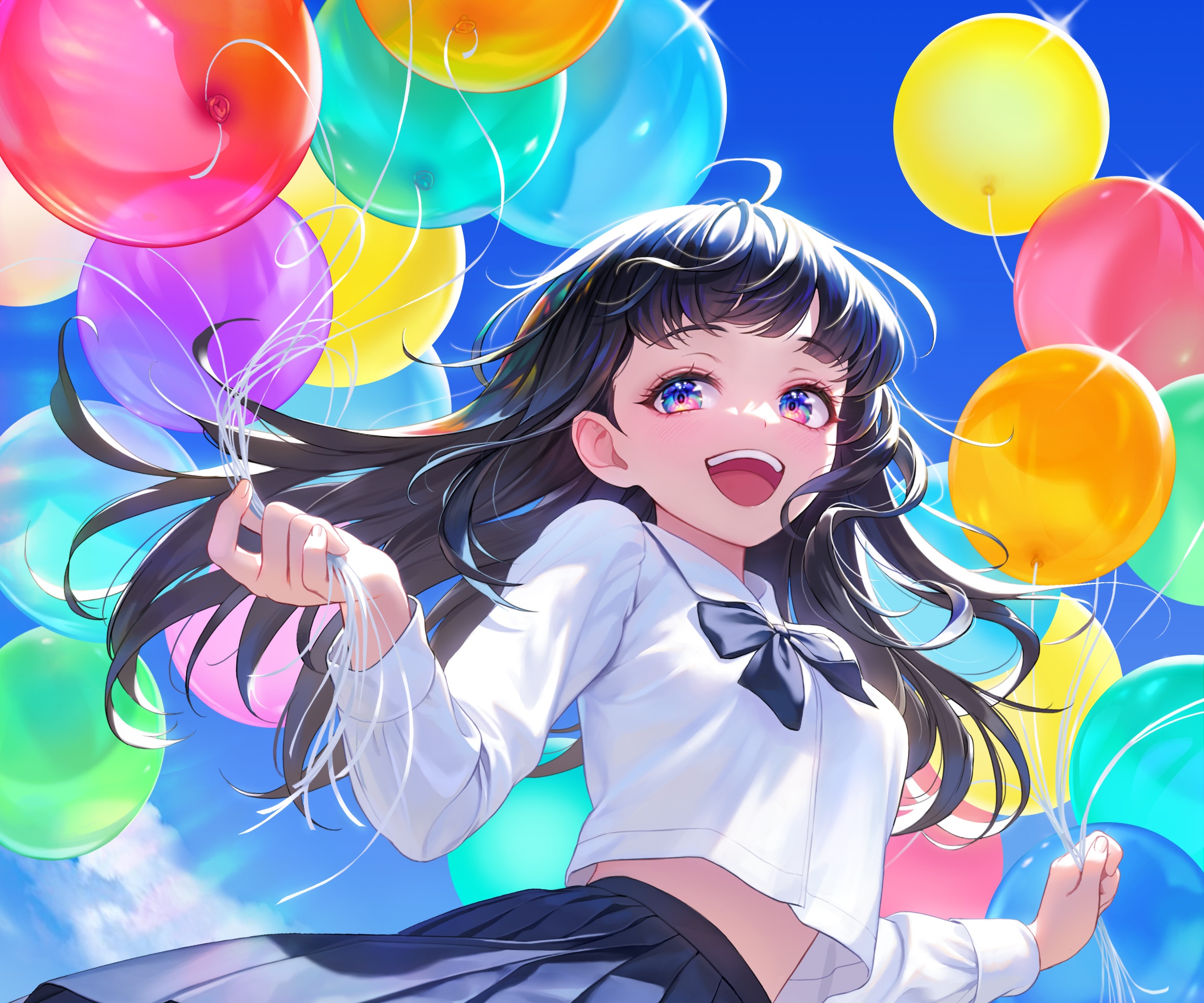 Girl in School Uniform Holding Balloons HD Wallpaper