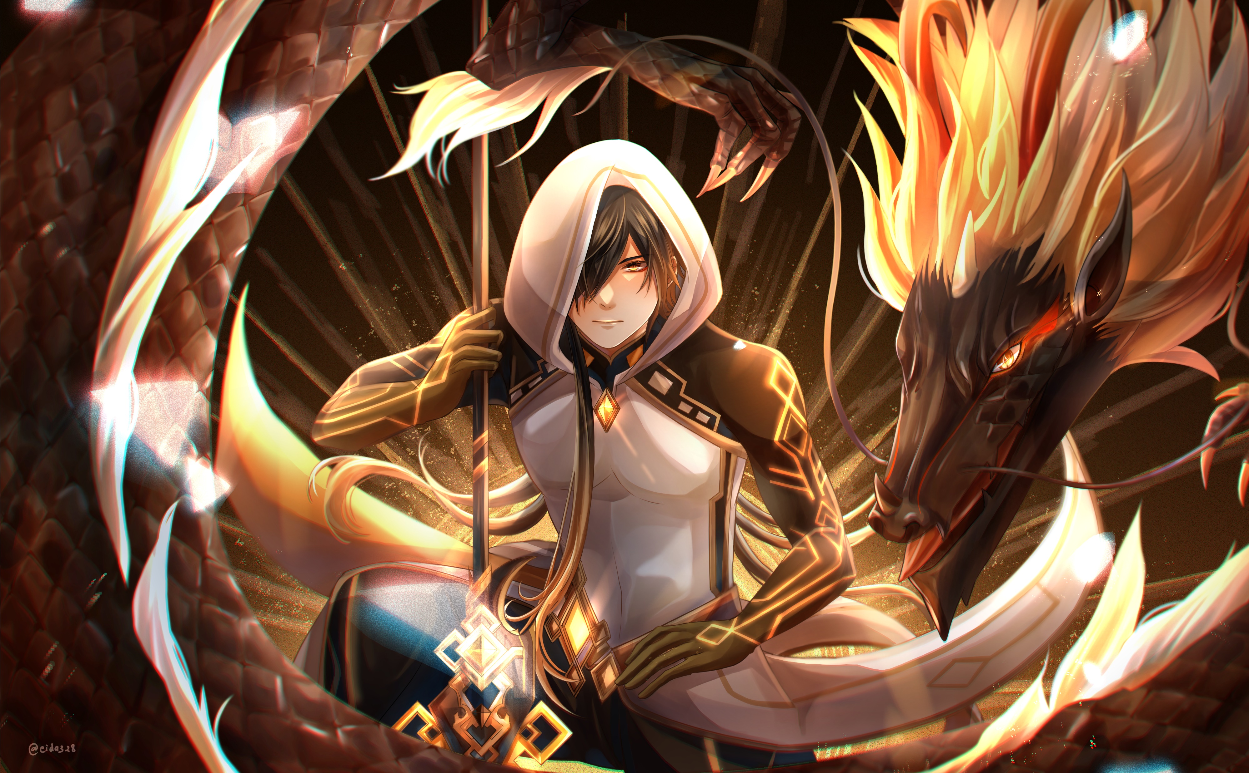 Zhongli and Dragon from Genshin Impact 4K HD Wallpaper