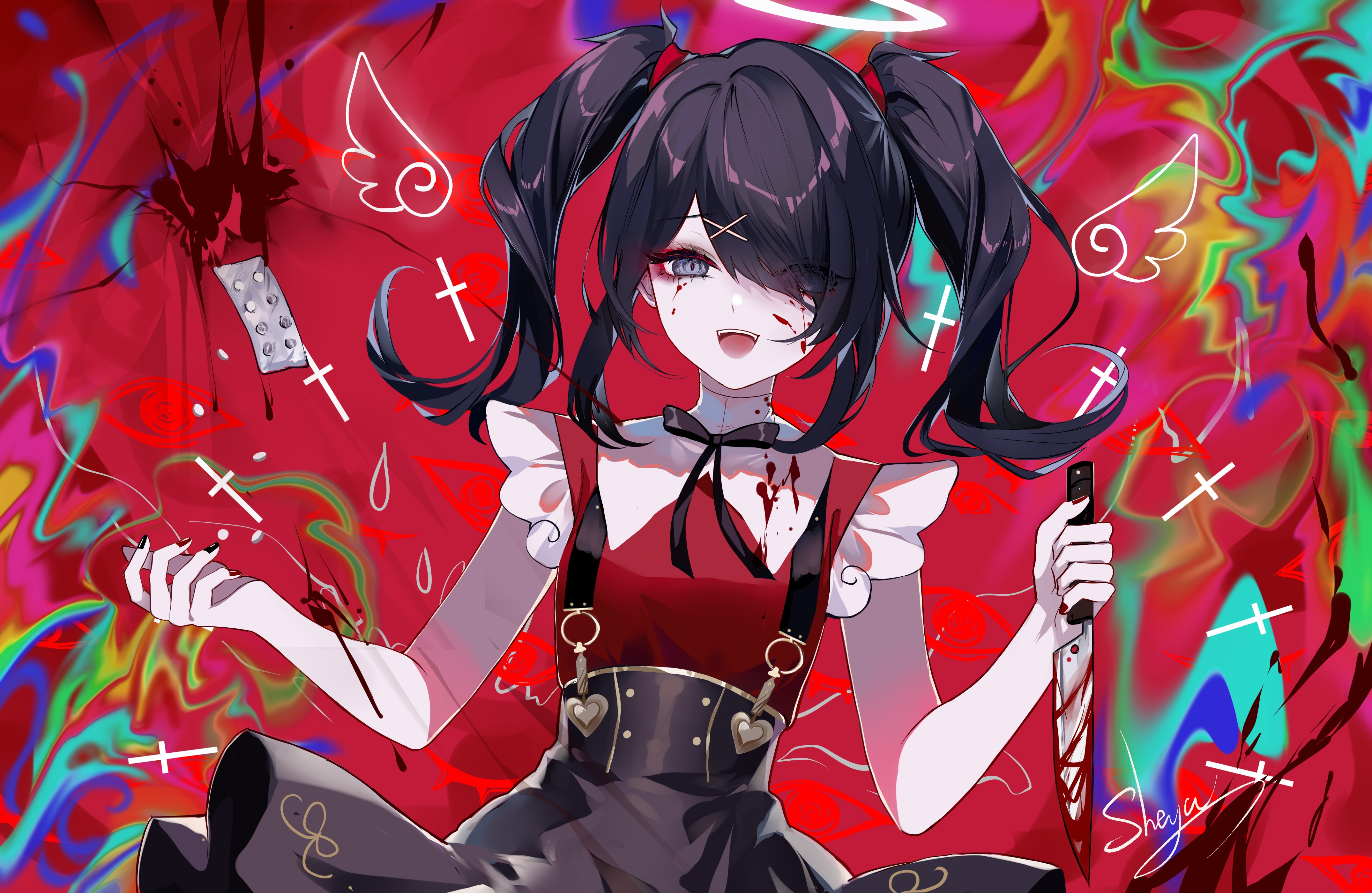 Ame-chan from Needy Girl Overdose with knife HD Wallpaper