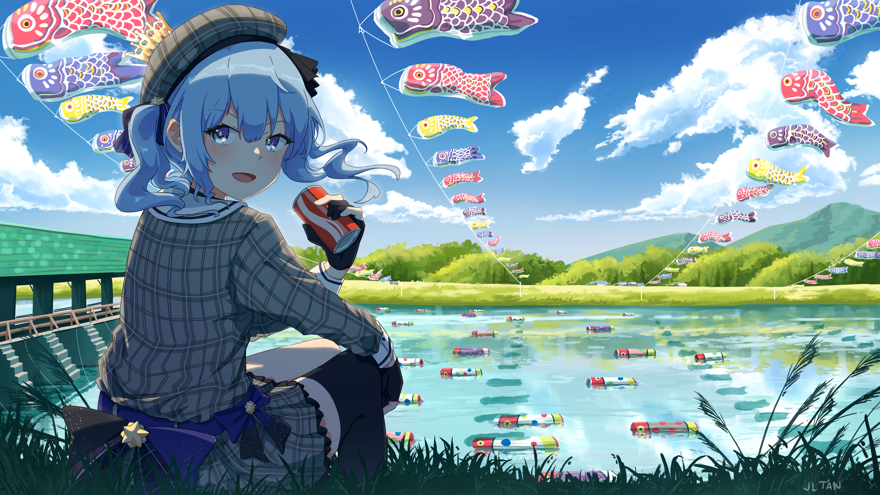 Hoshimachi Suisei at a Carp Streamer Festival HD Wallpaper