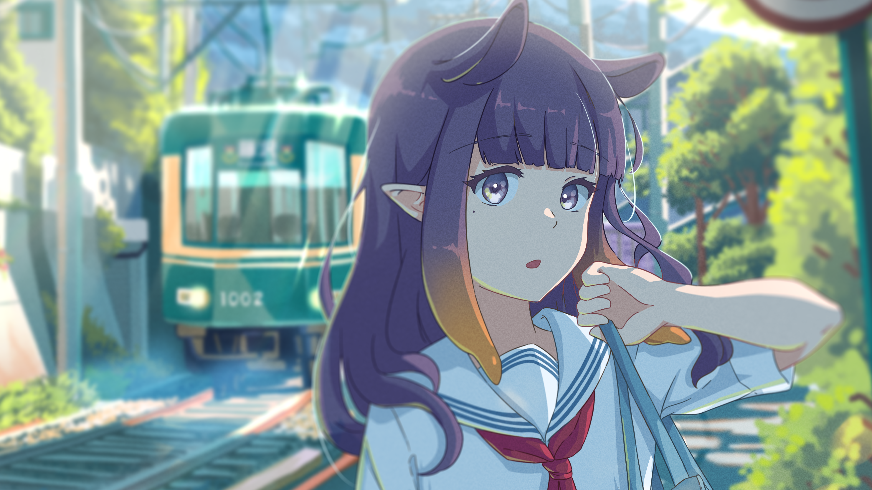 Ninomae Ina'nis from Hololive waiting by a train HD Wallpaper
