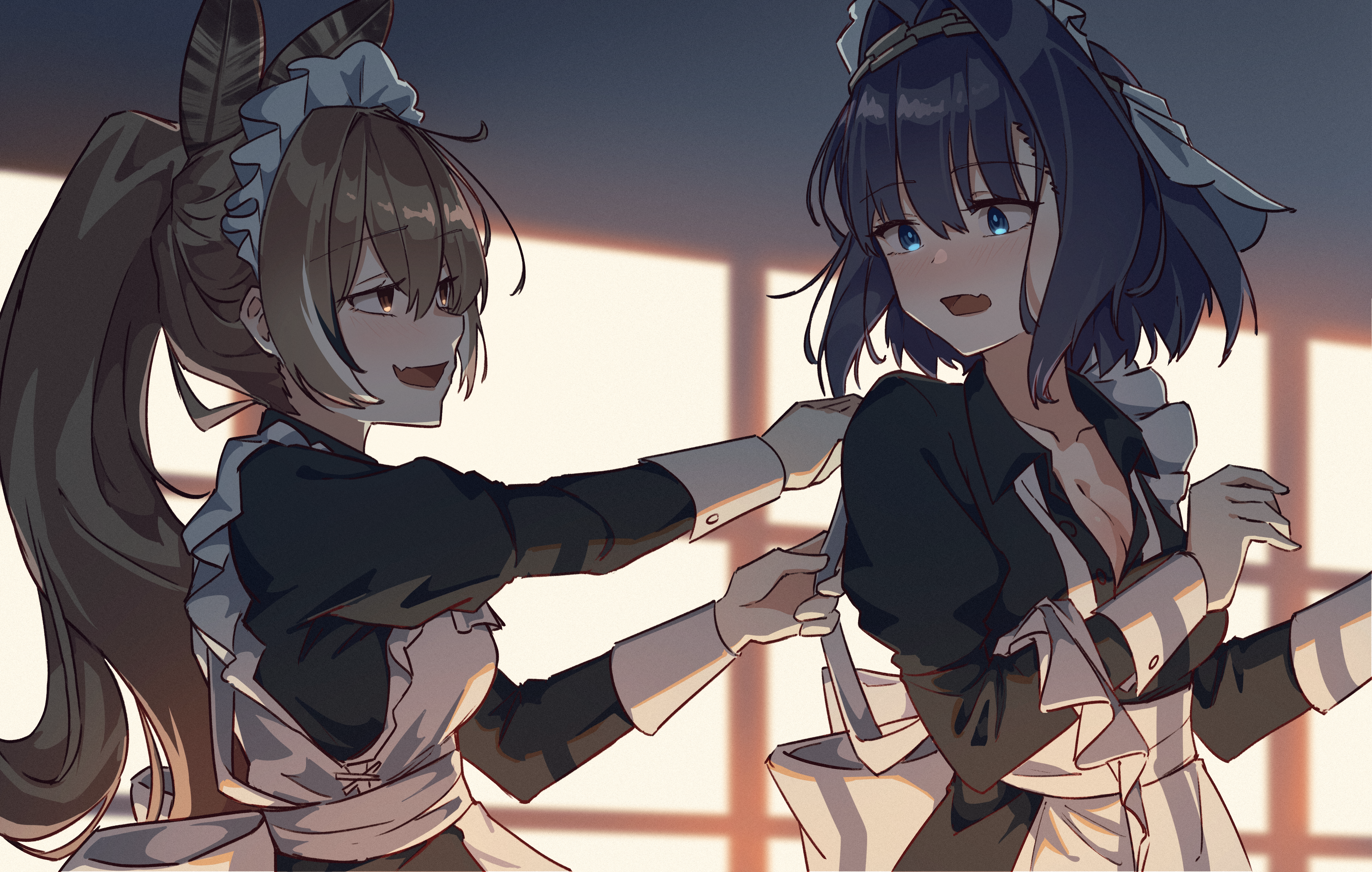 Nanashi Mumei and Ouro Kronii from Hololive as maids HD Wallpaper