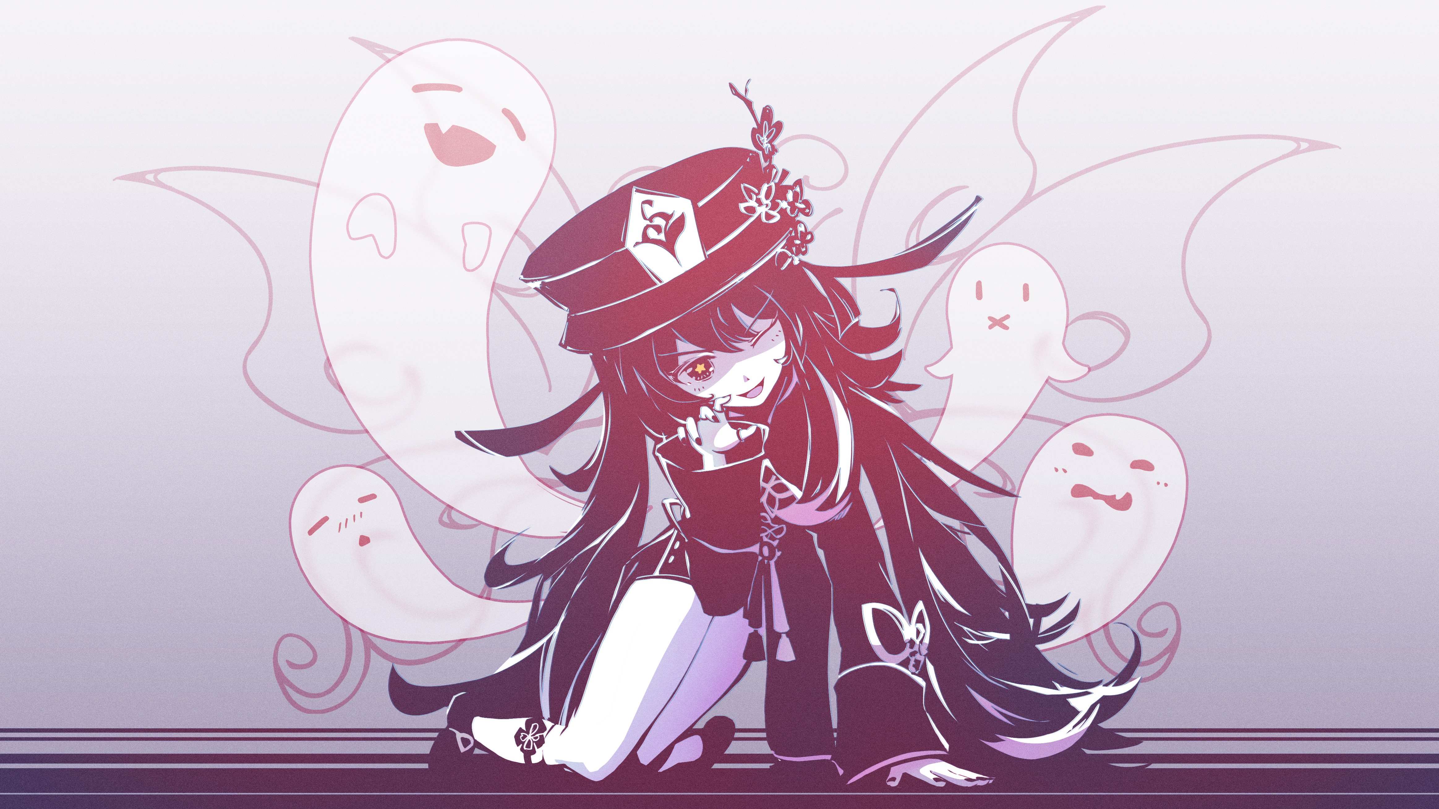 Hu Tao from Genshin Impact with Ghosts HD Wallpaper