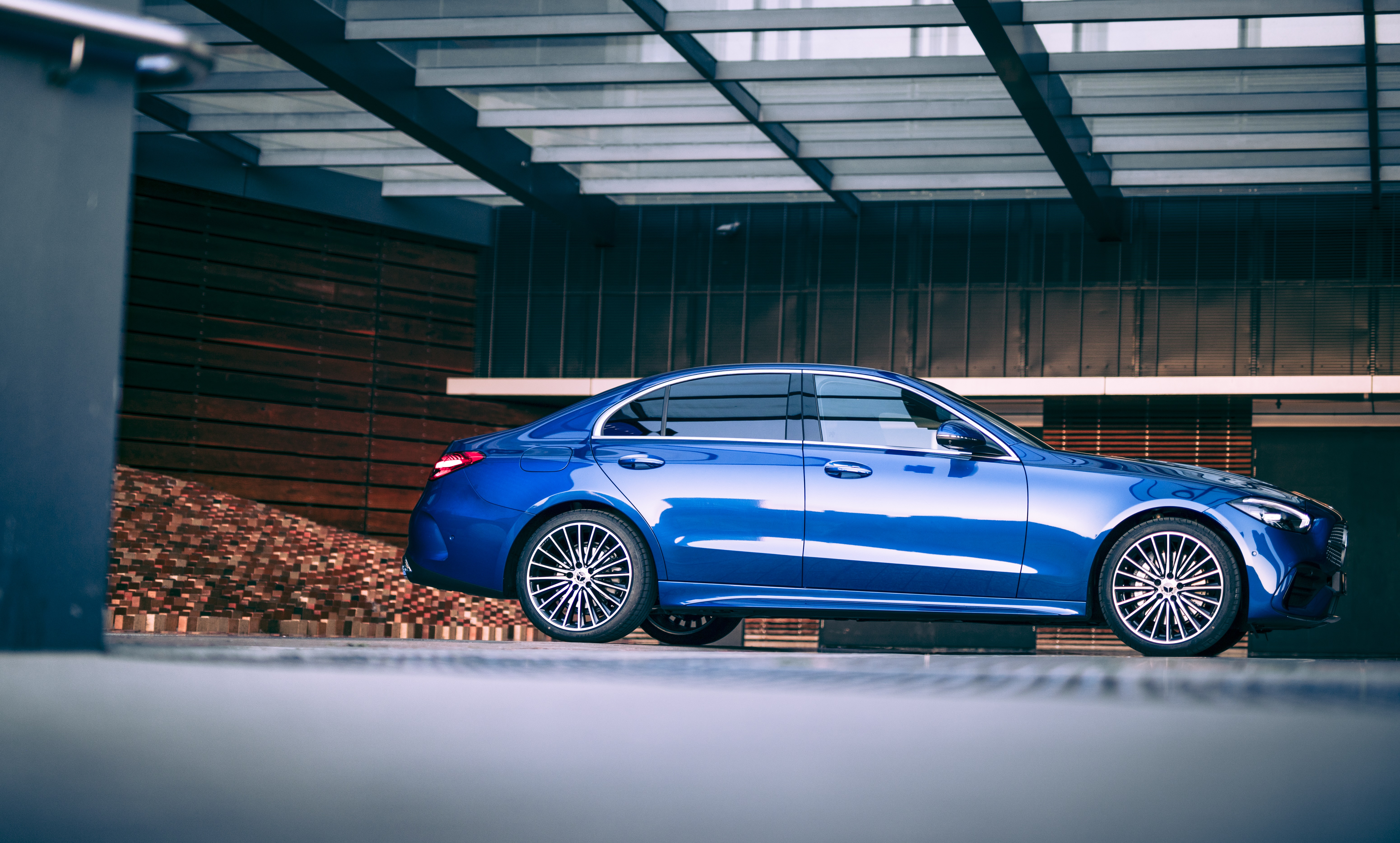 Blue Mercedes-Benz C-Class 4-door sedan HD Wallpaper