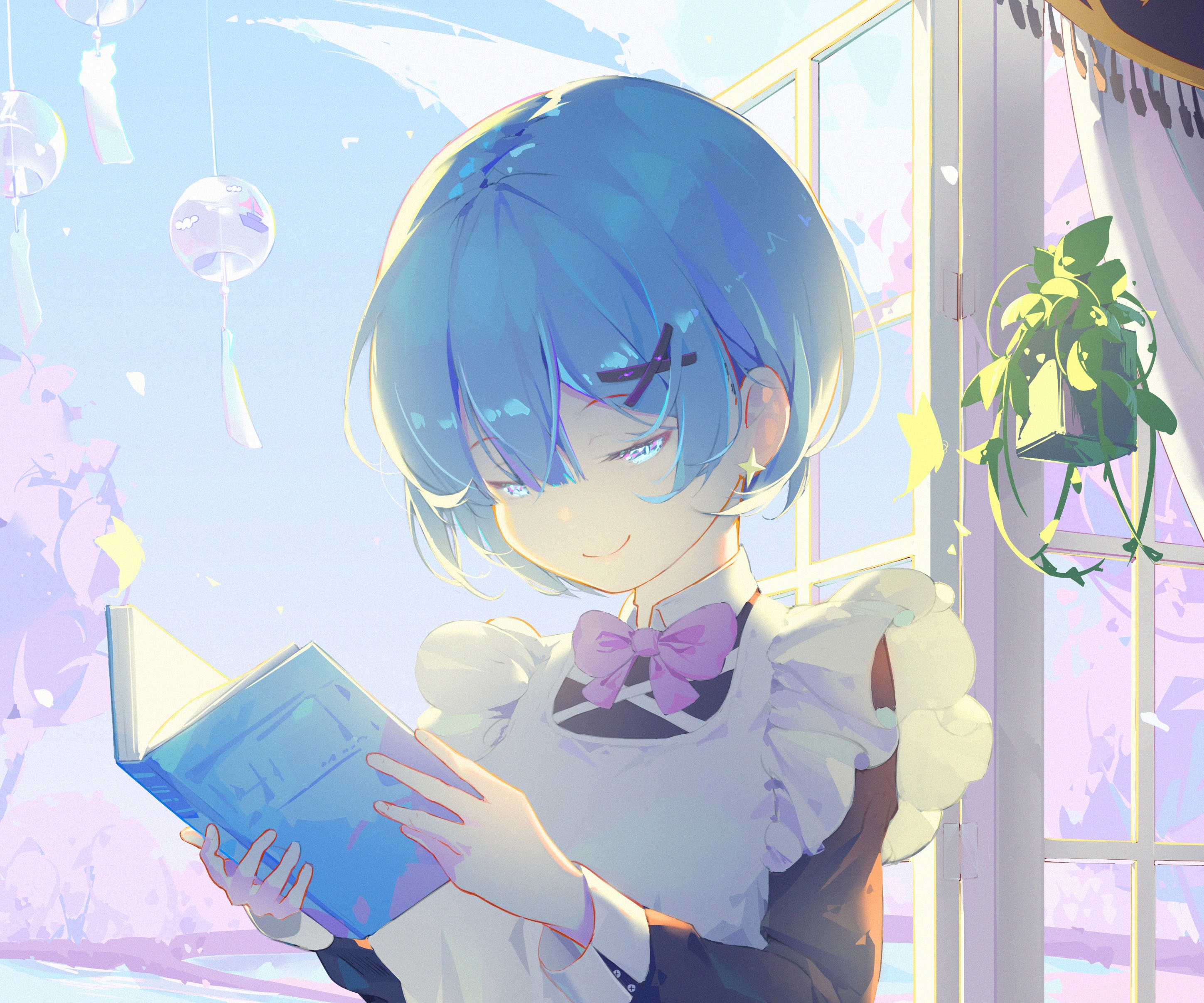 Rem from Re:ZERO reading a book by the window HD Wallpaper
